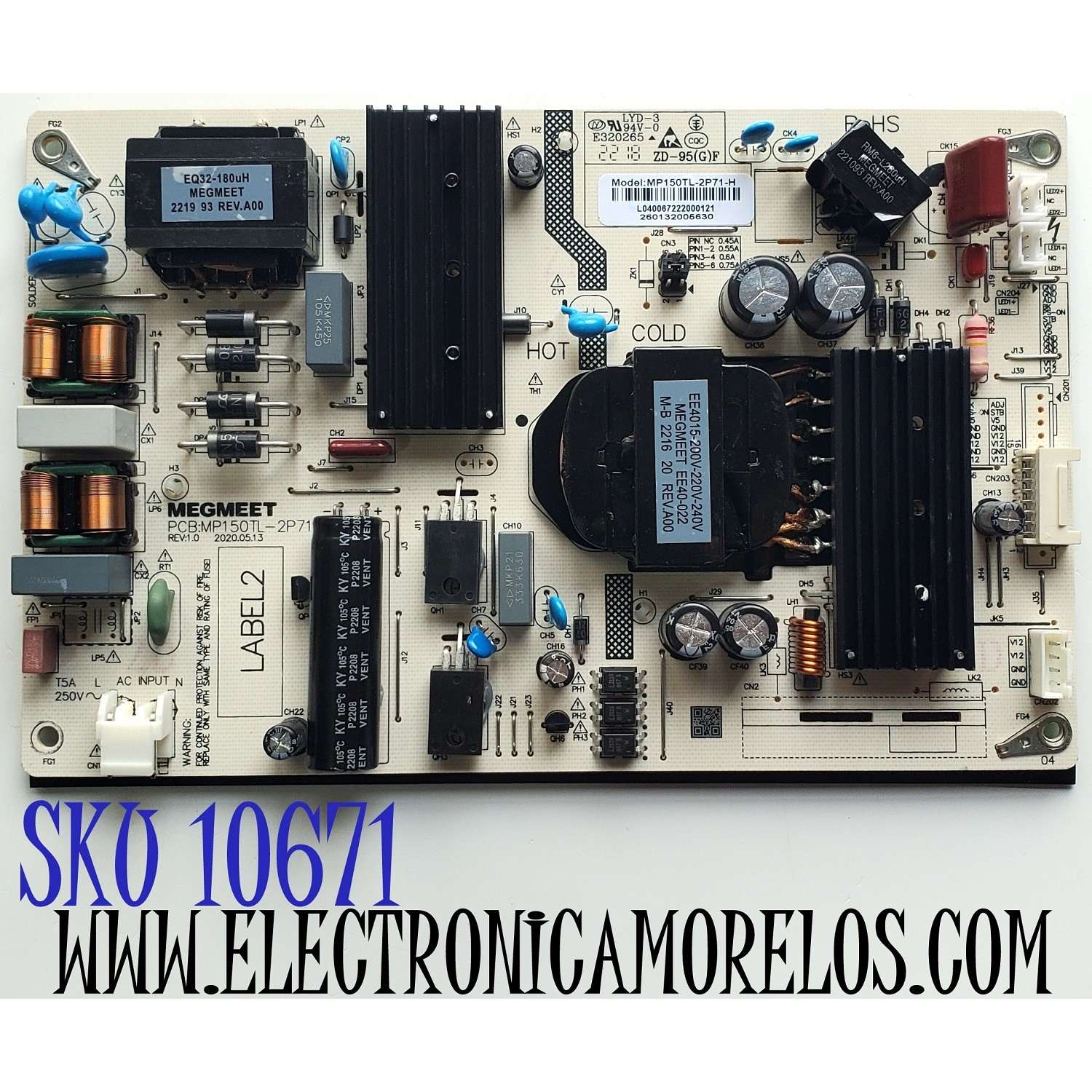 FUENTE DE PODER PARA TV WESTINGHOUSE / NUMERO DE PARTE MP150TL-2P71-H / MP150TL-2P71 / E320265 / 260132005630 / L040067222000121 / PANEL K650WLEDM-SHK1H / DISPLAY JR645R3HA7L / MODELO WR65UT4212