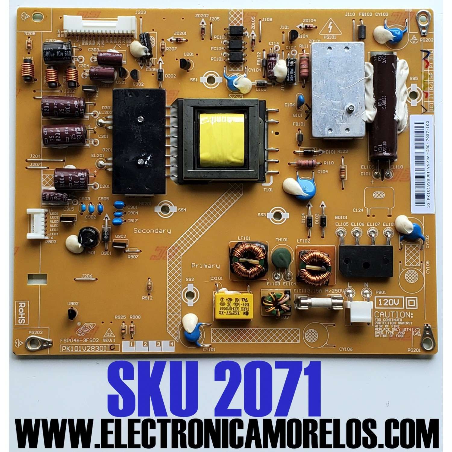 FUENTE DE PODER PARA TV TOSHIBA / NUMERO DE PARTE PK101V2830I / FSP046-3FS02 / 10-PK101V2830I-VSPIM / 3BS0302013GP / 75029301 / PANEKL M240HW02 V.6 / MODELO 24L4200U