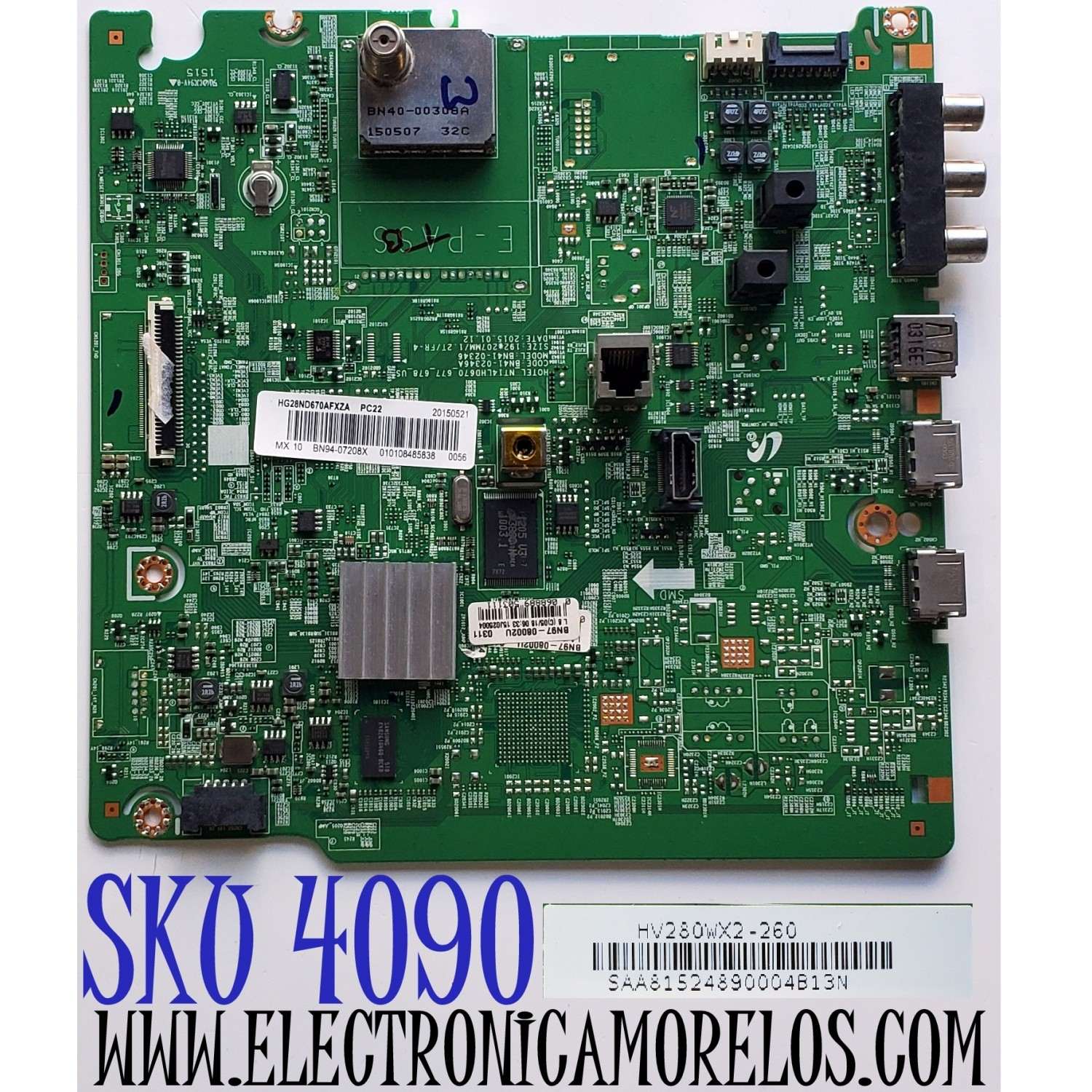 MAIN PARA TV SAMSUNG / NUMERO DE PARTE BN94-07208X / BN41-02346A / BN97-08002U / DISPLAY HV280WX2-260 / MODELO HG28ND670AFXZA TS01 / HG28ND670AFXZA LS02 / UN28J4000 UN28J4003 UN28J4070 UN28J4100 UN28J4170 UN28J5000 UN28J5003 UN28J5070 UN28J5100 UN28J5170