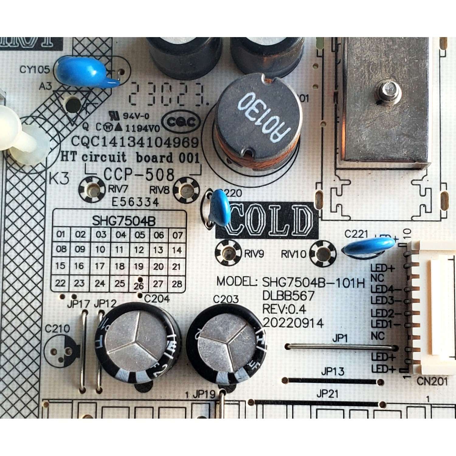 FUENTE DE PODER PARA TV HKPRO / NUMERO DE PARTE 81-PBE121-H170001 / SHG7504B-101H / DLBB567 / SHG7504B-101HA / 20220914 / CQC14134104969 / SHG7504B / DISPLAY ST6451D06-3 VER.2.1 / MODELO HKP65RUHD1 - Imagen 2