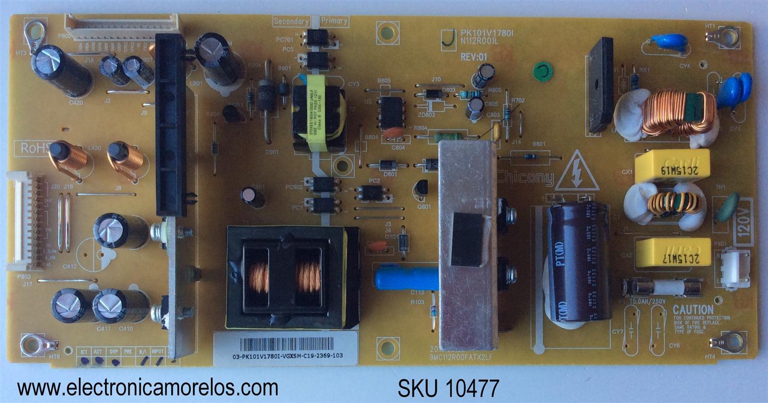 FUENTE DE PODER PARA TV SANYO / NUMERO DE PARTE PK101V1780I / 75019909 / 03-PK101V1780I-VGXSM / N112R001L / 9MC112R00FA3V2LF / 9MC112R00FATX2LF / PANEL LTA320AN12 / MODELO DP32242 SSD32TA-00
