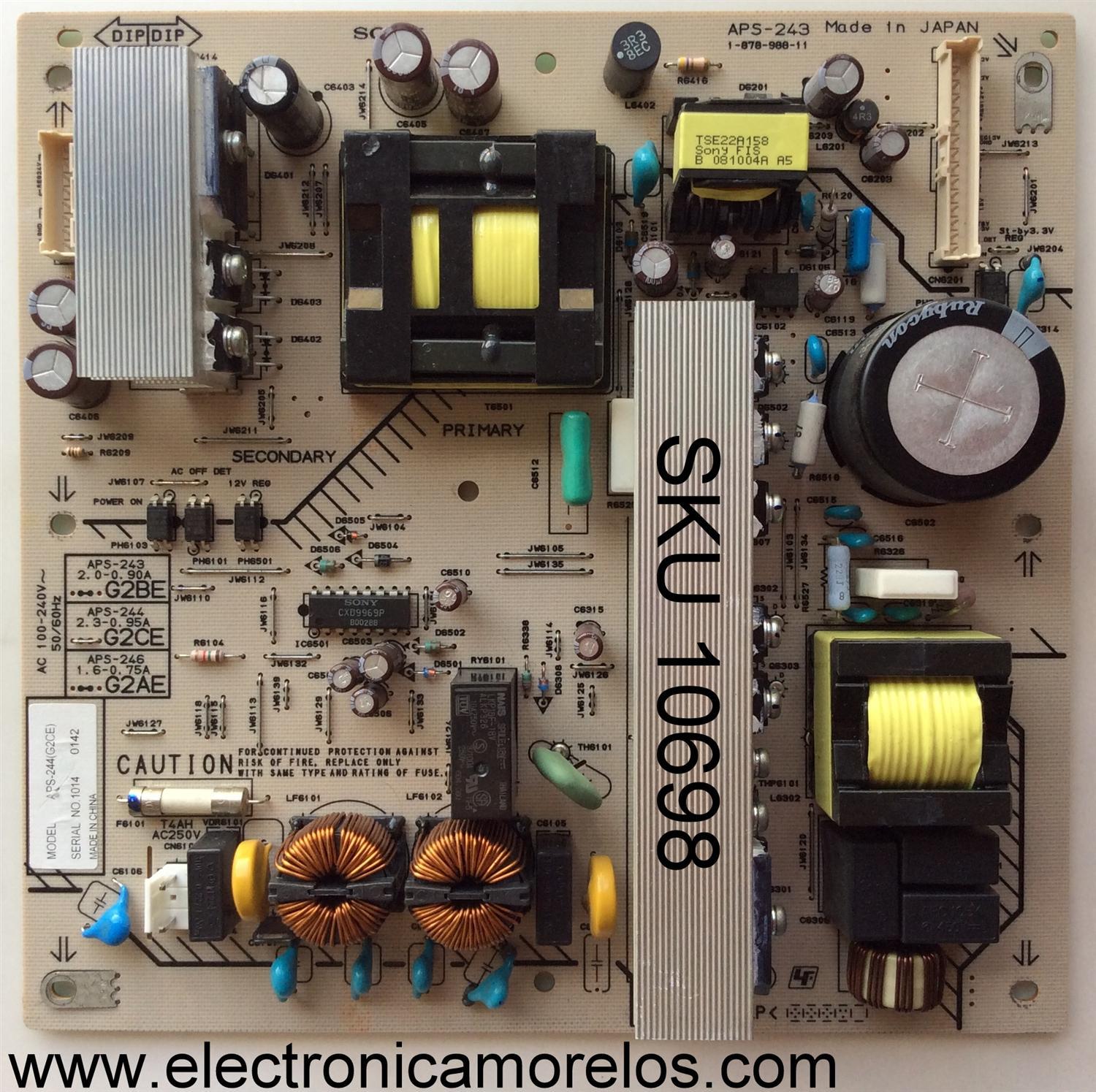 FUENTE DE PODER / SONY 1-474-164-11 / APS-244 / 1-878-988-11 / 147416411 / APS-243 / MODELO KDL-32XBR9 /SUSTITUTA 1-474-164-21	