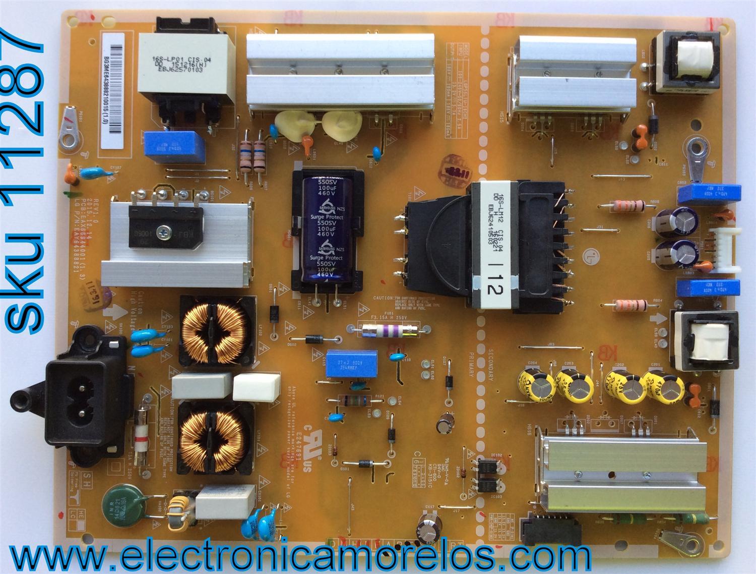 FUENTE DE PODER / LG EAY64388821 / 64388821 / LGP55LIU-16CH2 / EAX66944001(1.3) / MODELO 55UH6030-UC.AUSFLJR / 55UH615A-UC.BUSWLJR / 55UH6030-UC.AUSWLJR / 55UH6030-UC.BUSWLJR / 55UH6090-UF.BUSWLJR