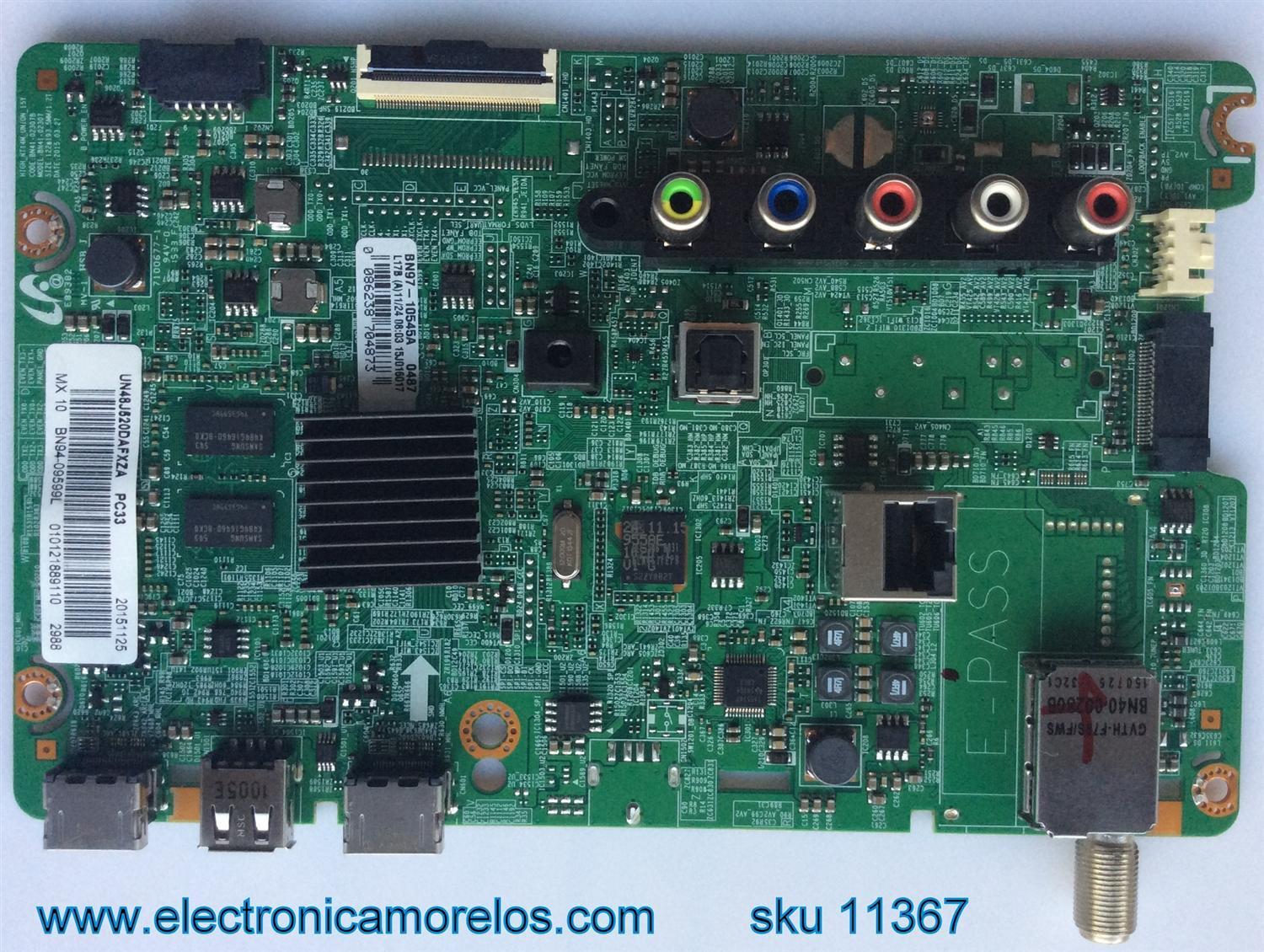 MAIN PARA TV SAMSUNG / NUMERO DE PARTE BN94-09599L / BN41-02307B / BN97-10545A / BN9409599L / PANEL CY-JJ048BGLV1H / DISPLAY LSF480HN04-G01 / MODELO UN48J520 / UN48J520DAFXZA TD01