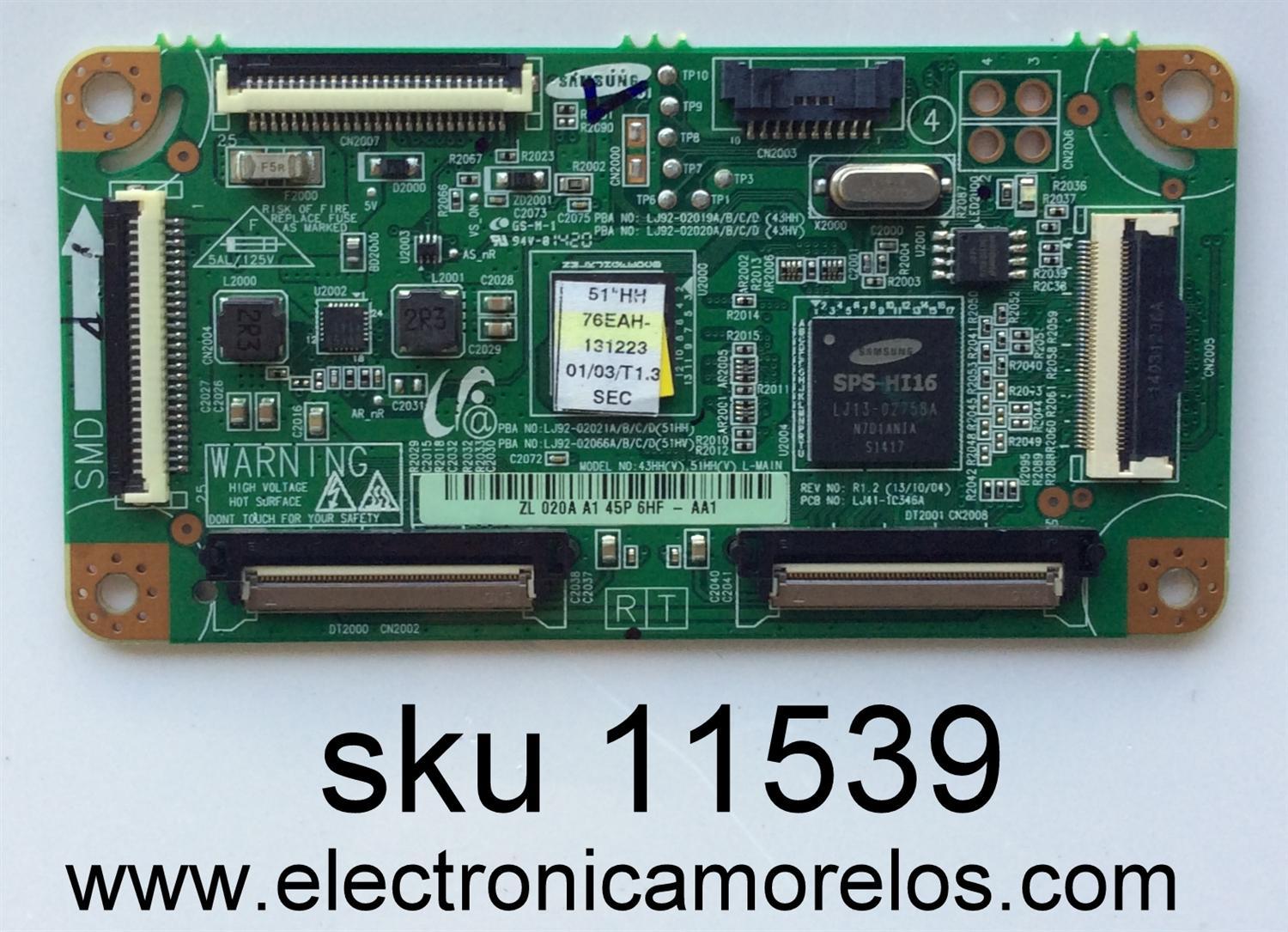 MAIN LOGICA / SAMSUNG LJ92-02020A / LJ92-02021A / 020A / LJ41-10346A / MODELO PN51F4500BFXZA TS02 / PANEL (S51AX-YD03)(S51AX-YB03)	