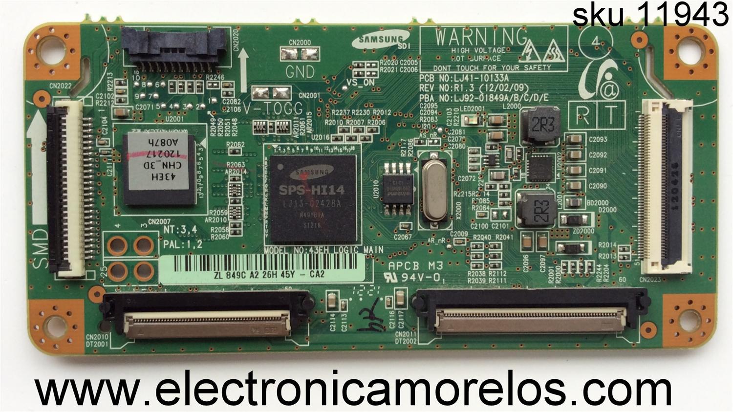 MAIN LOGICA / RCA LJ92-01849C / LJ41-10133A / 849C / MODELO DPTC430M / PANEL S43AX-YD01 / S43AX-YB01	
