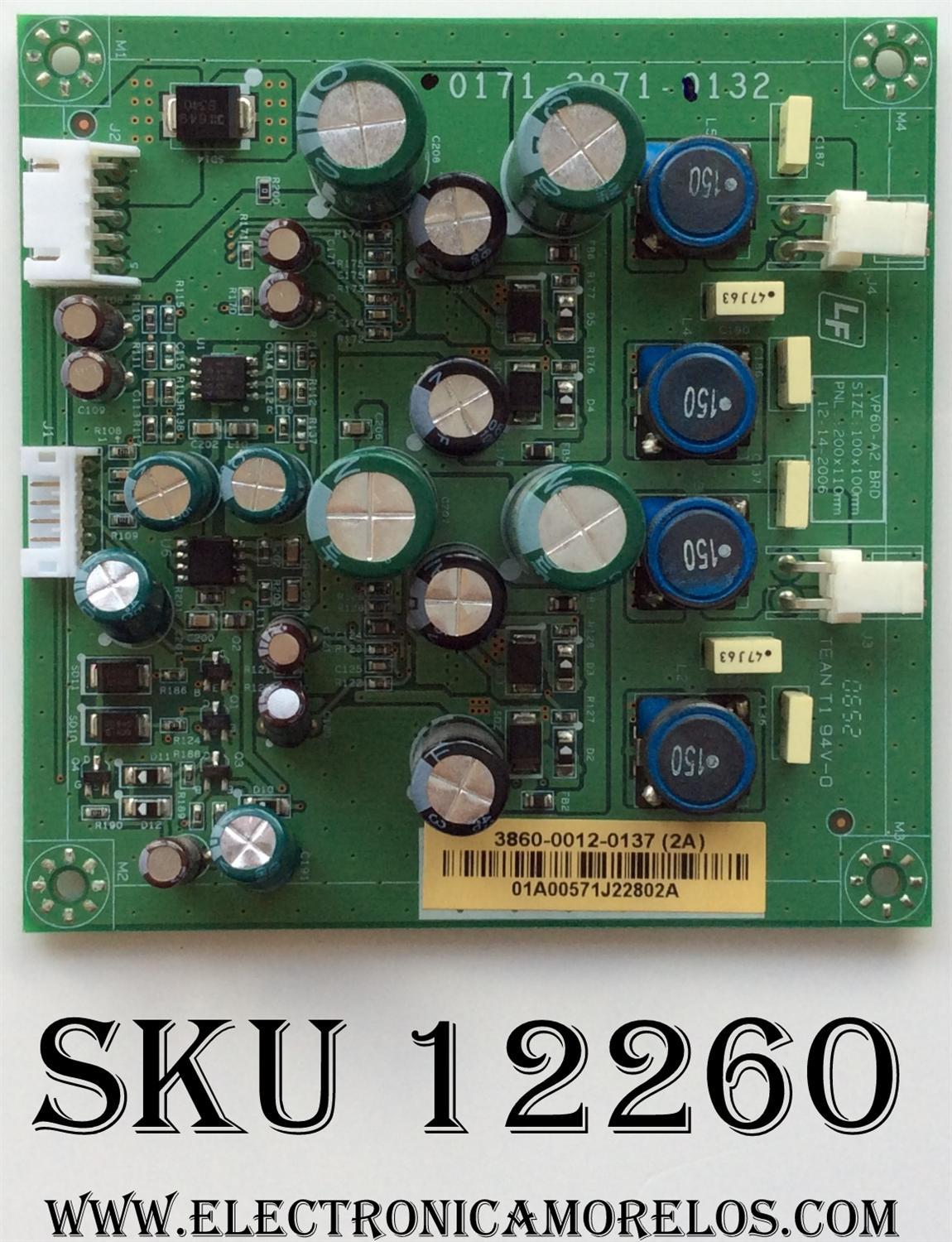 TARJETA DE AUDIO / VIZIO 3860-0012-0137 / 0171-2871-0132 / MODELO VM60PHDTV10A / SUSTITUTA 3860-0022-0137	