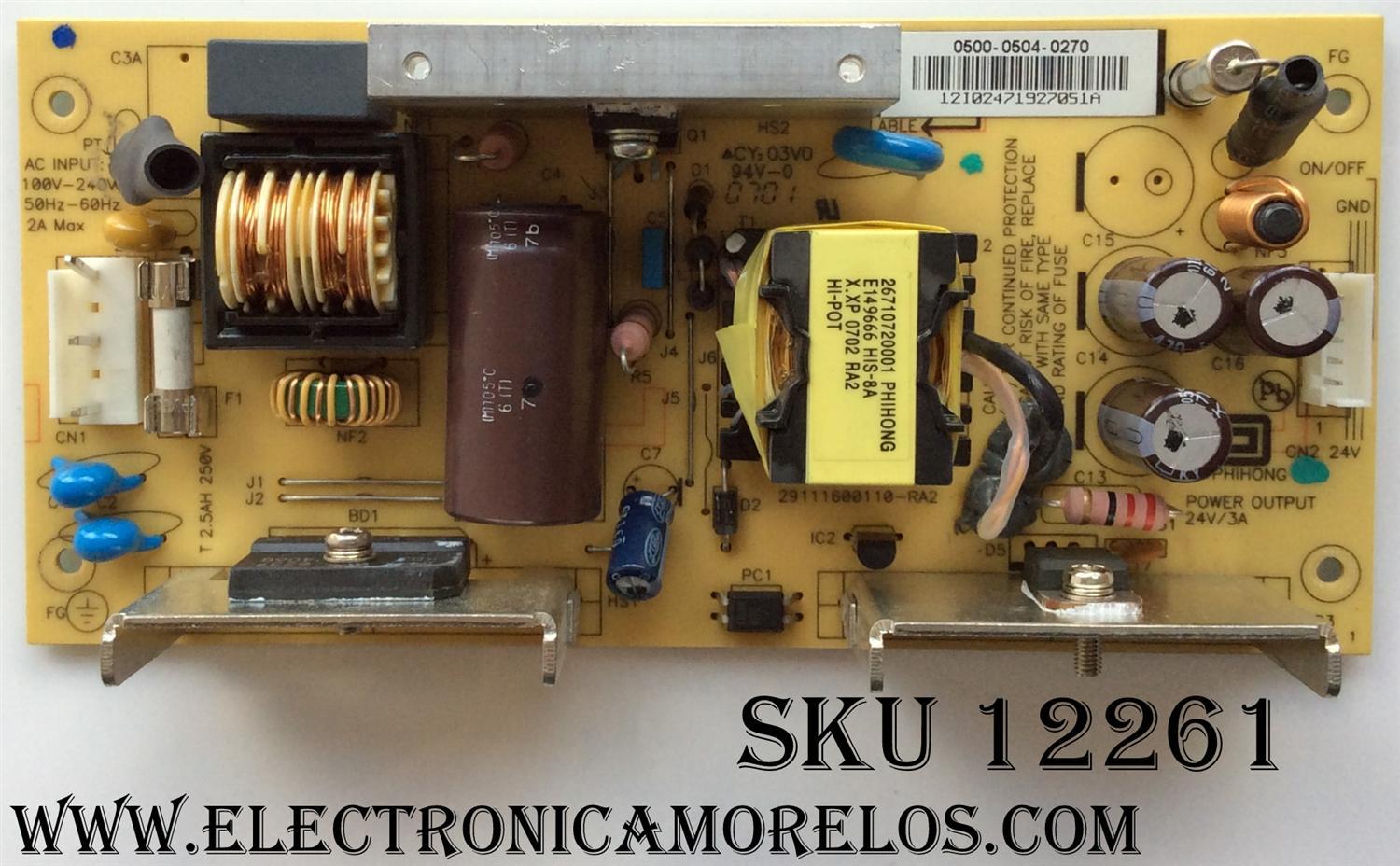 FUENTE DE PODER / VIZIO 0500-0504-0270 / 050005040270 / 29111600110 / PSM72W-240F-R / 29111600110-RA1 / 0500-0504-0270R / 29111600110-RA2 / MODELO VM60PHDTV10A