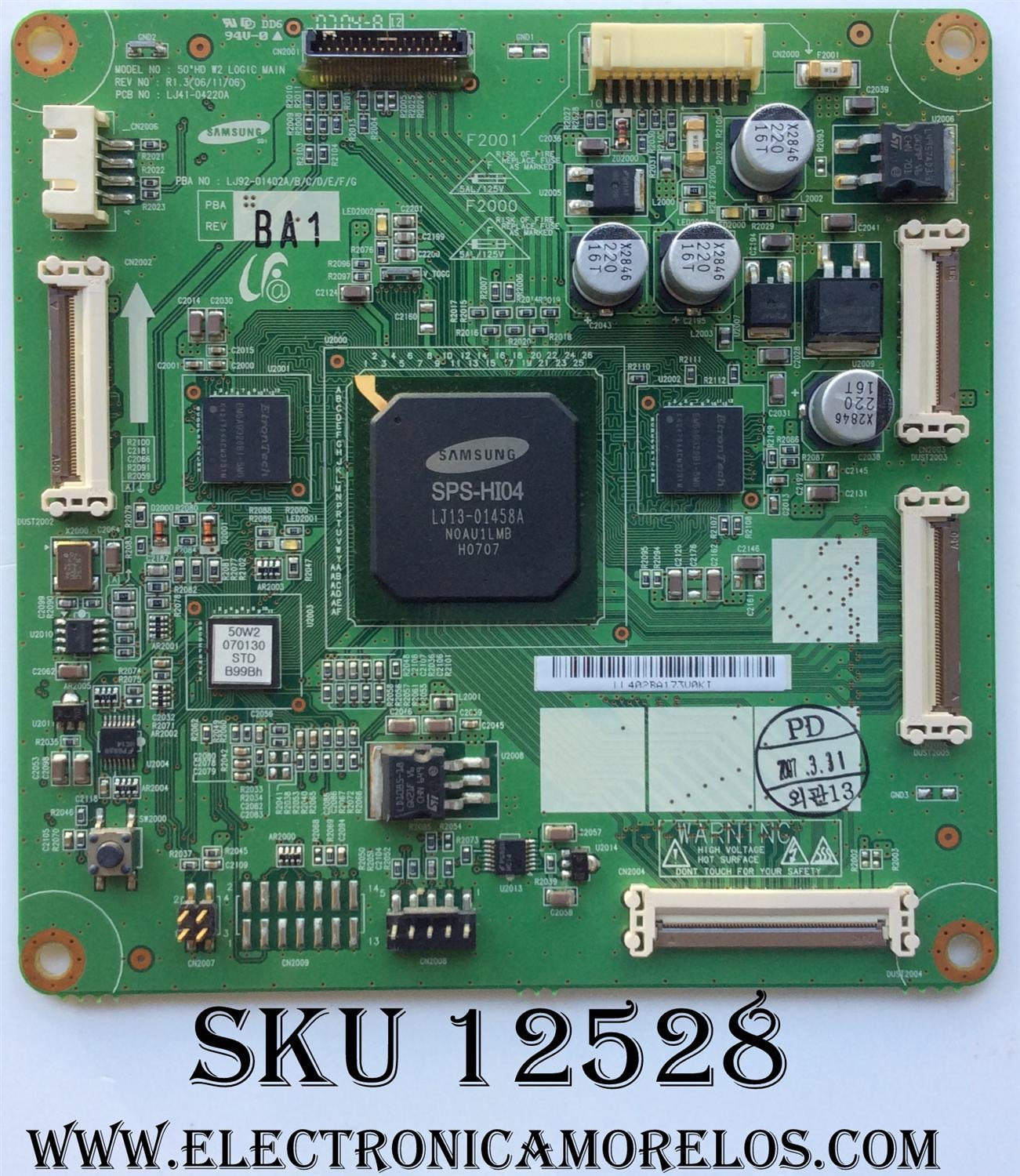 MAIN LOGICA / PHILIPS 996500044495 / 402B / LJ41-04220A / LJ92-01402B / SUSTITUTAS 996510011738 / 0940-0000-2220 / MODELO 50PFP5332D/37 / PANEL S50HW-YB02, S50HW-YD02	