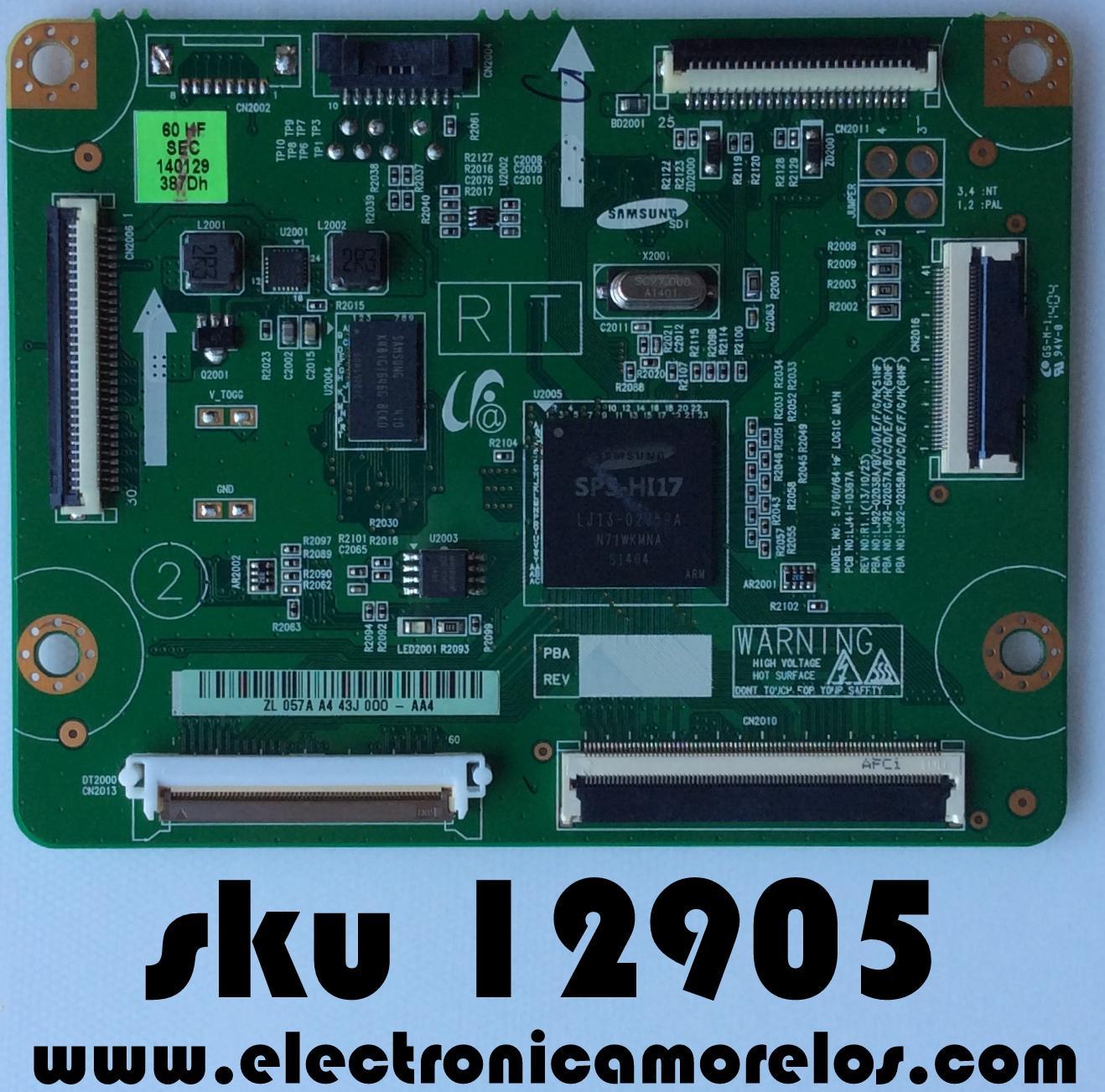 MAIN LOGICA / SAMSUNG BN96-30194A / LJ92-02057A / LJ92-02038A / LJ92-02058A / MODELO PN60F5300BFXZA TS02 / PANEL PP60FF050A