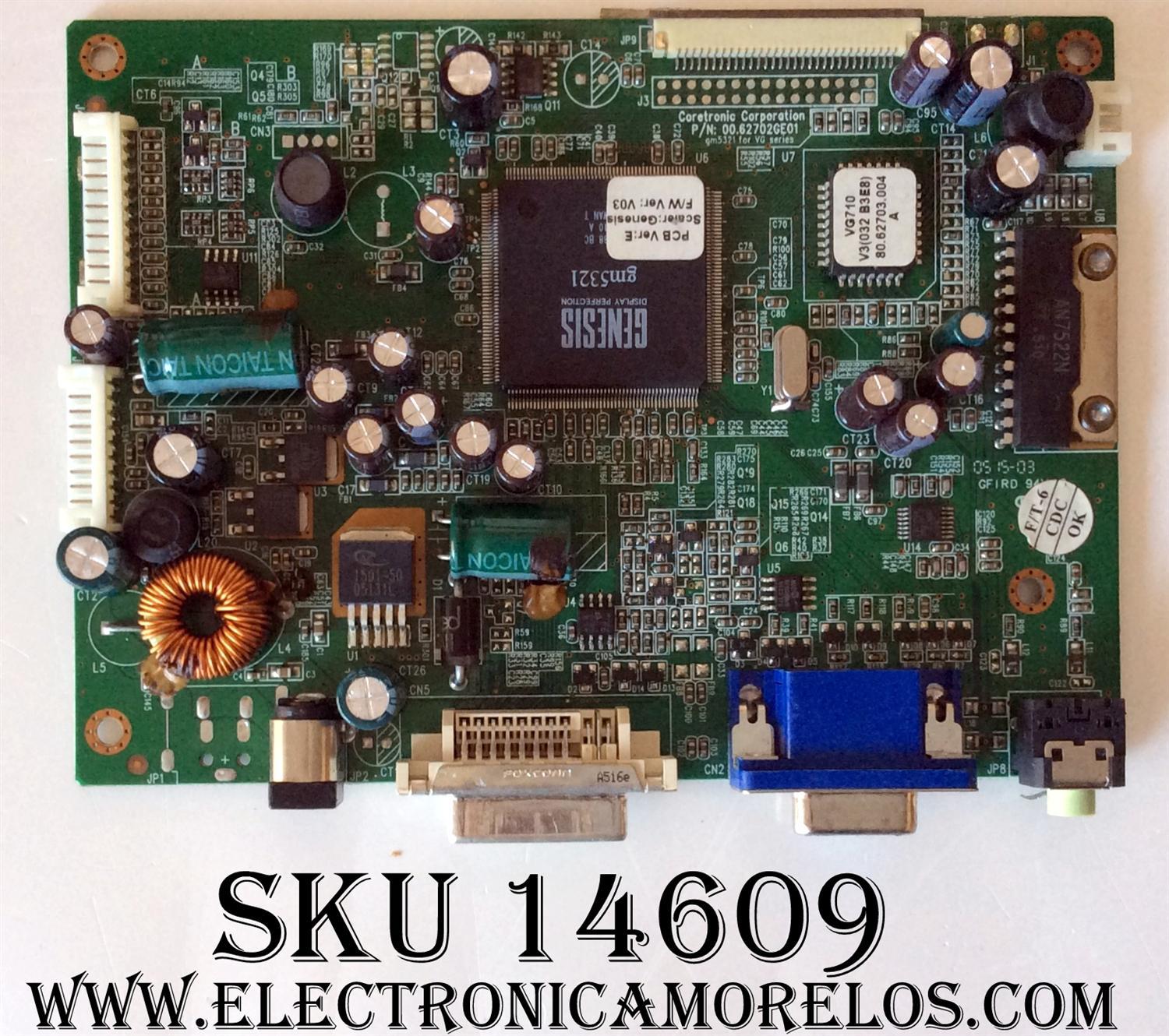 MAIN / VIEWSONIC 00.62702GE01 / P/N:00.62702GE01 / MODELO VG710	