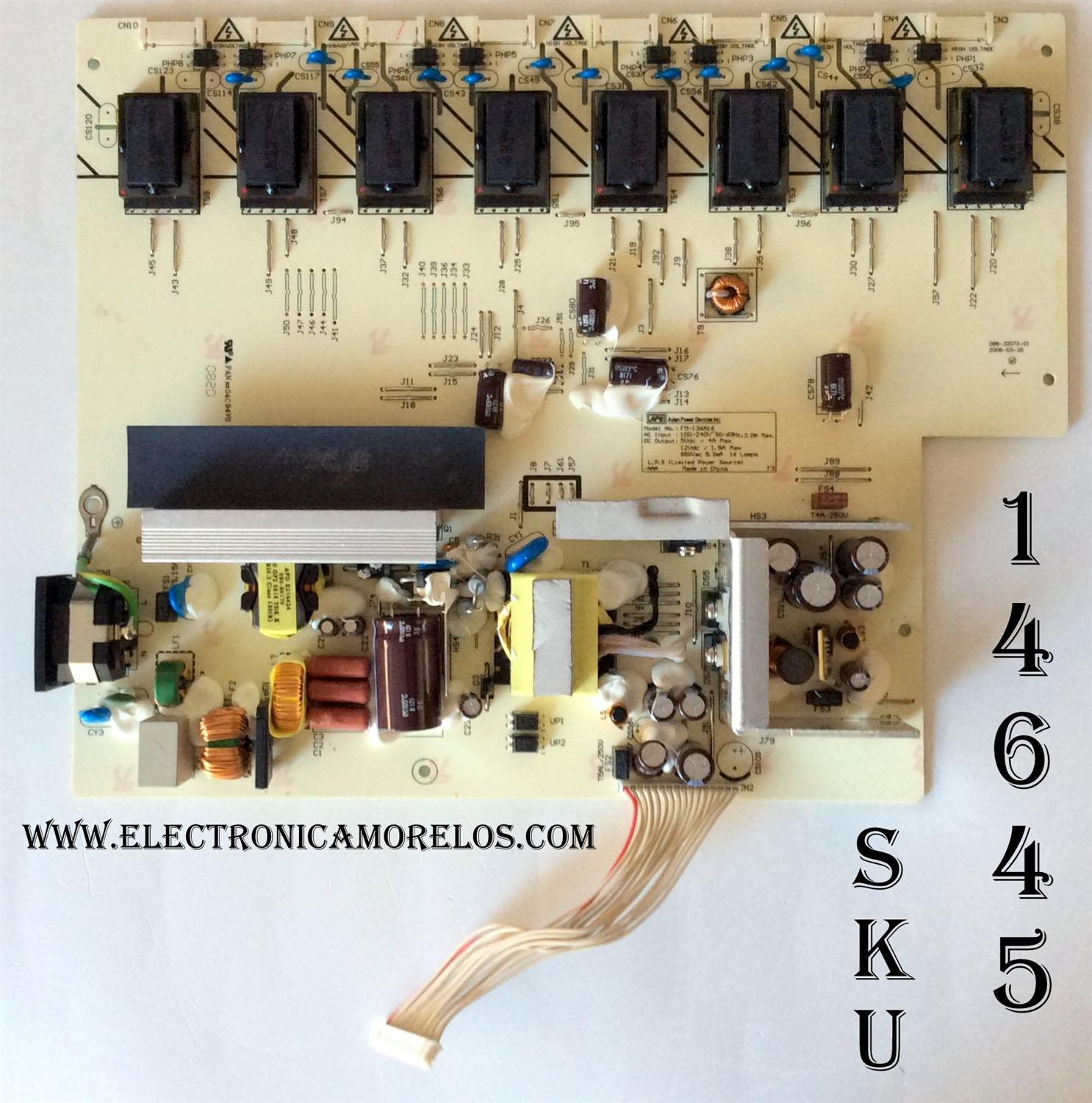 FUENTE DE PODER BACKLIGHT INVERTER /  WESTINGHOUSE  27-D023780 / FM-136A16 /  098-32072-01 / PANEL A260J2-H01 / MODELO L2610NW