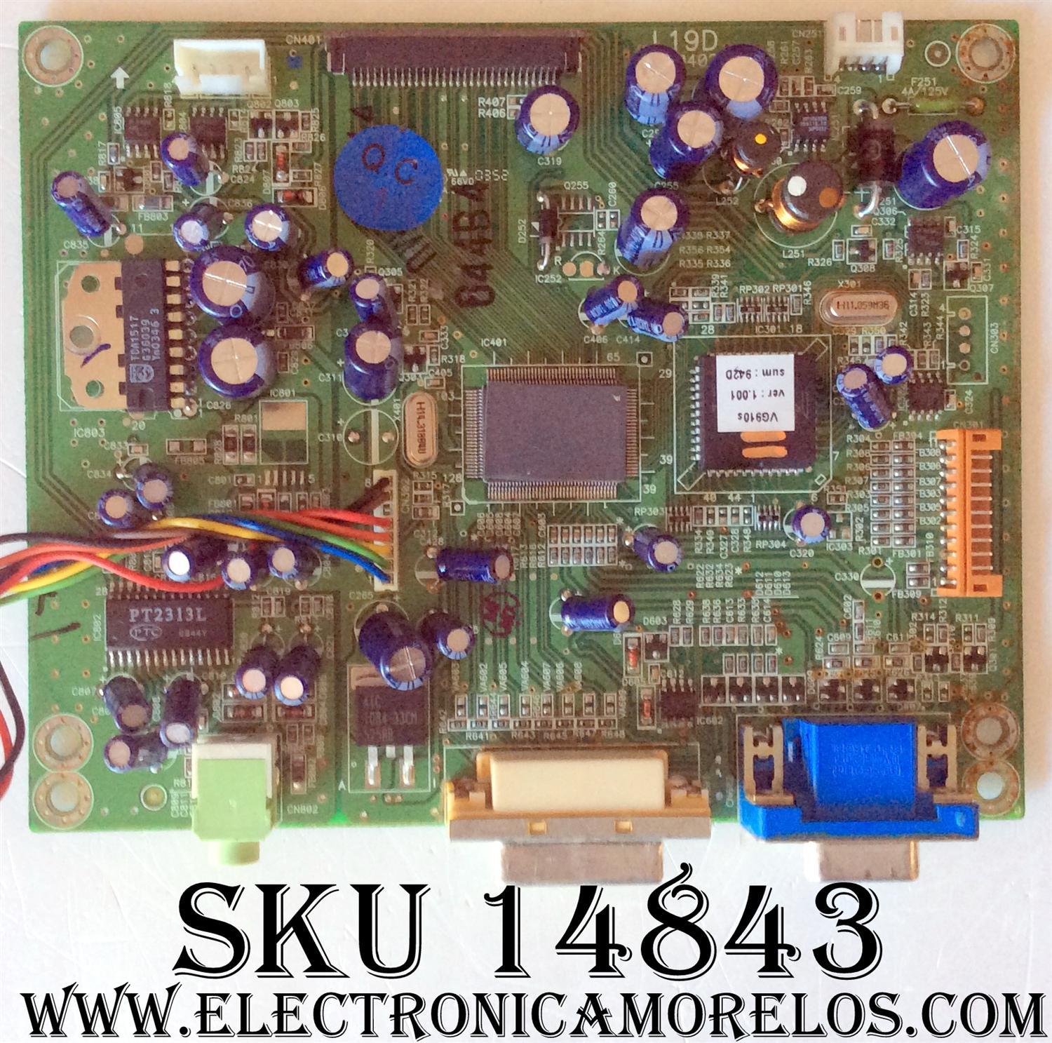 TARJETA DIGITAL / VIEWSONIC L19D / 2970040203 / VERSION 1.001 / 