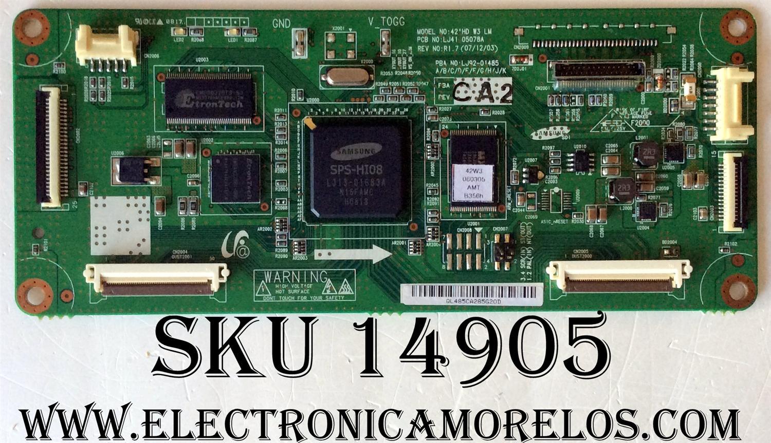 MAIN LOGICA / LJ92-01485C / CA1 / CA2 / REV:R1.7 / LJ41-05078A / N.D.P. VIZIO 0940-0000-2310 / 0940-0000-2310R / MODELOS VP422HDTV10A / VP423HDTV10A / PANEL S42AX-YB04