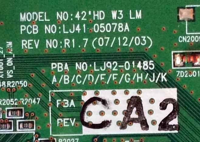 MAIN LOGICA / LJ92-01485C / CA1 / CA2 / REV:R1.7 / LJ41-05078A / N.D.P. VIZIO 0940-0000-2310 / 0940-0000-2310R / MODELOS VP422HDTV10A / VP423HDTV10A / PANEL S42AX-YB04 - Imagen 3