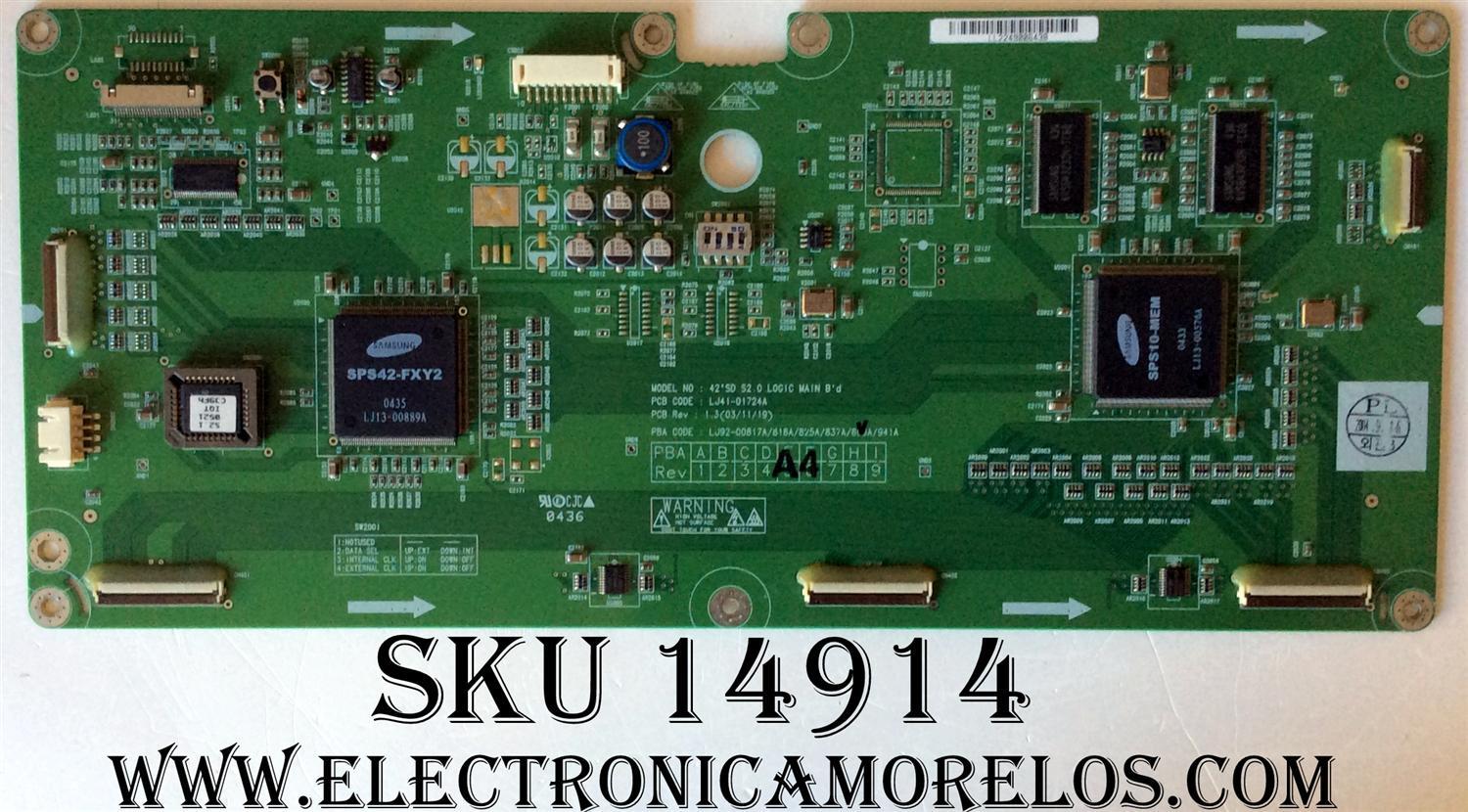 MAIN LOGICA / SAMSUNG LJ92-00860A / LJ41-01724A / REV A4 / PANEL S42SD-YD04 / MODELOS PDP4294 / MX-42VM10 P4202YD04 / PD42ED / PDM-421 MH422-SU / SPN4235X/XAA / DP42746 / P42BSMT	
