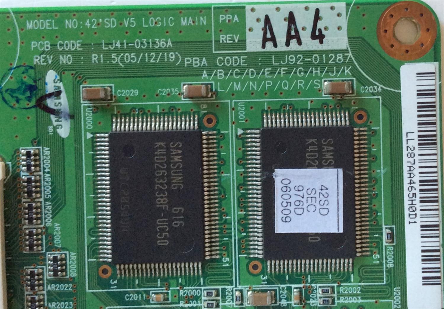 MAIN LOGICA / SAMSUNG LJ92-01287A / REV:R1.5 / AA4 / 287AA4 / LJ41-03136A  - Imagen 2