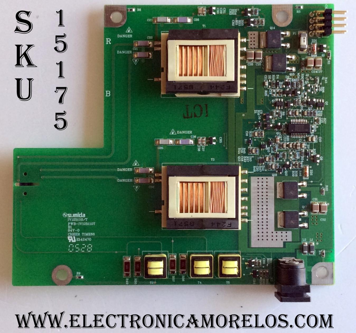 BACKLIGHT INVERTER / ACER 2714000027 / PWB-IV125110T / IV125110/T / MODELOS AL1714B / VA712B	