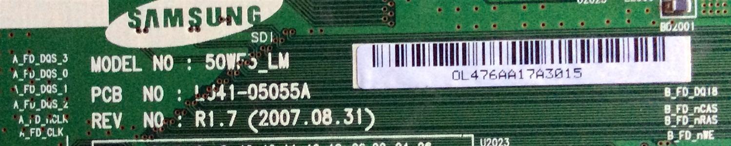 MAIN LOGICA / SAMSUNG BN96-06815A / LJ92-01476A / LJ41-05055A / 476A / AA1 / REV:R1.7 / MODELO FPT5084X/XAA KR02 / PANEL S50FH-YB01	 - Imagen 3
