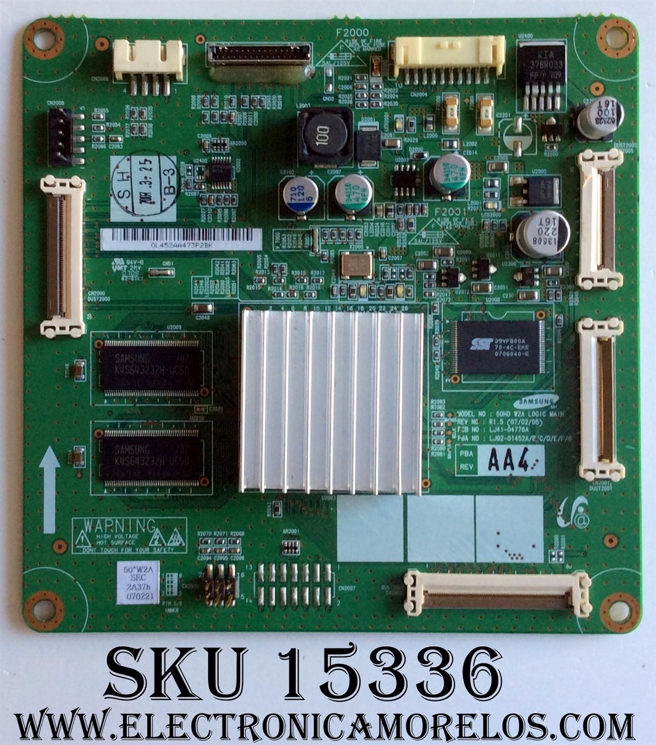 MAIN LOGICA / SAMSUNG BN96-04881A / LJ92-01452A / LJ41-04776A / AA4, AA5 / PANEL S50HW-YB02 8 / MODELOS HPT5054X/XAA / HPT5034X/XAA / HPT5064X/XAA / HPT5034X/XAC / HPT5054X/XAC / HPT5064X/XAC / HPT5034X/XAC SK14 / HPT5054X/XAC EK04
