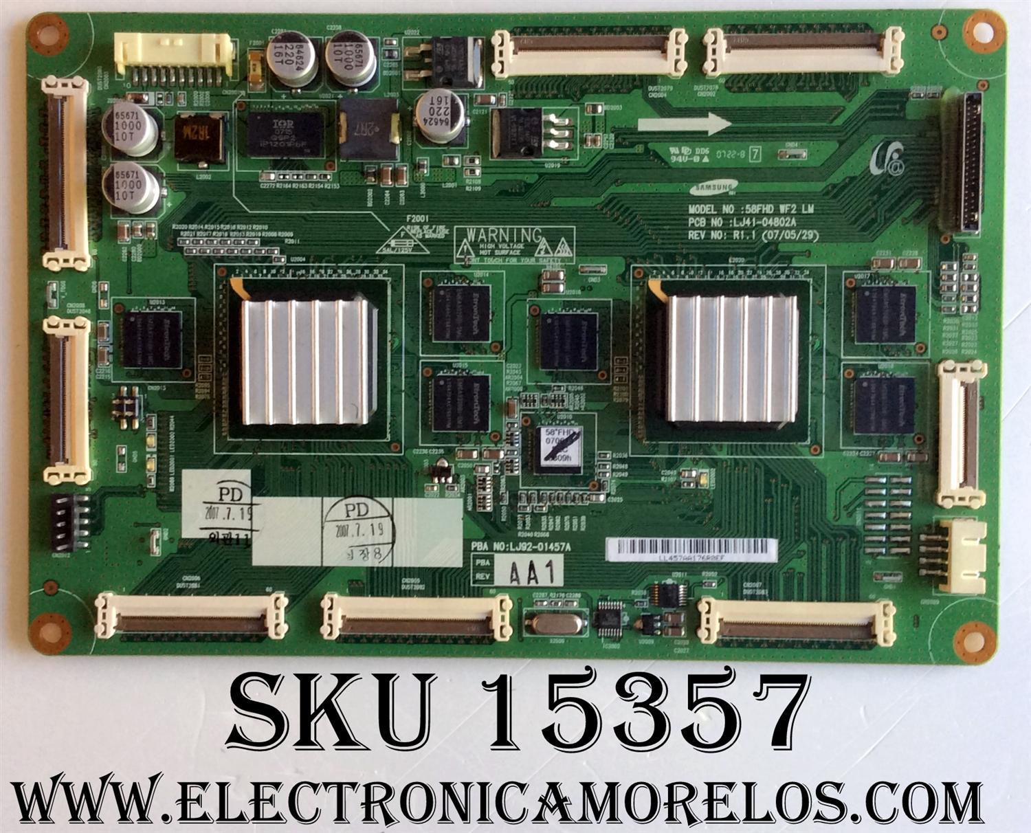 MAIN LOGICA / SAMSUNG BN96-06811A / LJ92-01457A / LJ41-04802A / AA1 / PANEL S58FH-XB01 / MODELOS FPT5894WX / XAA / FPT5884X / XAA 0001 / FPT5884X / XAA SL01