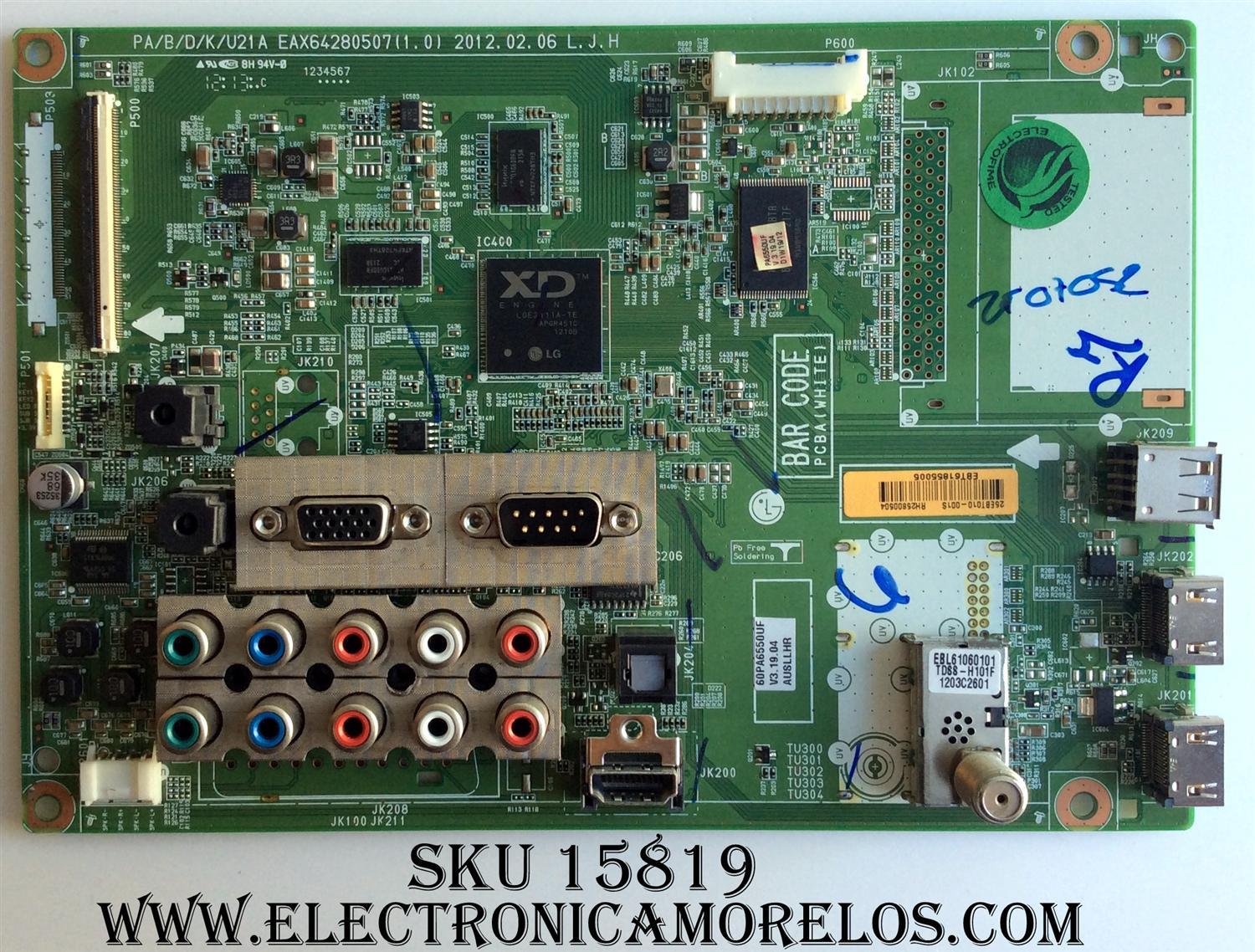 MAIN LG / EBT61855005 / EAX64280504 (1.0) / MODELOS 60PA6500-UA AUSLLHR / 60PA6550-UF AUSLLHR / PANEL PDP60R40000