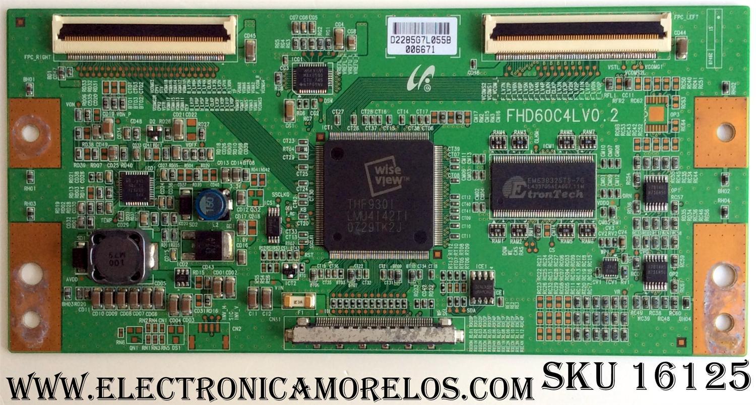 T-CON / SAMSUNG 2285G / BN81-01693A / FHD60C4LV0.2 / PANEL LTF400HA01 / SUSTITUTAS 75014321 / 75014315 / LJ94-02268C/G / LJ94-02279H/L/Q/S/T/V/Y/Z / MODELOS LE40A556P1FXXU SQ02 / LE40A557P2FXXU SQ02 / LE40A558P3FXXU SQ02 / LN40A530P1FXZA SQ01 