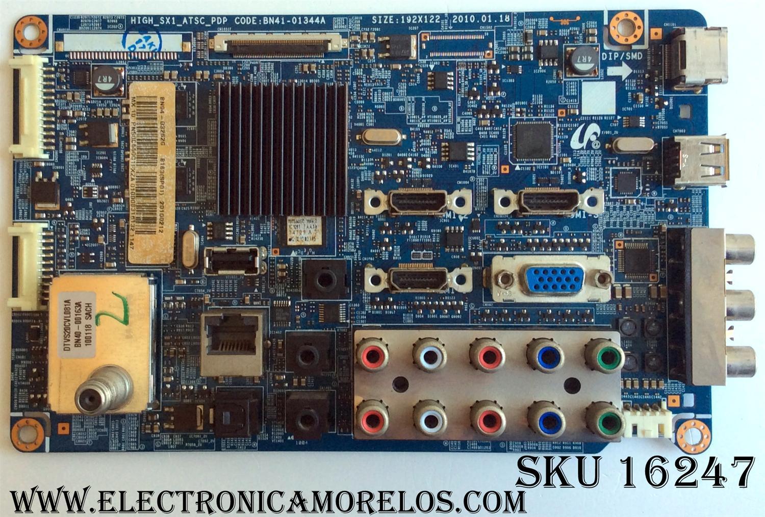 MAIN PARA TV  SAMSUNG NUMERO DE PARTE  BN94-03262G / BN41-01344A / SUSTITUTAS BN96-14713A / BN94-03775B / BN96-15072A / PANEL`S S50FH-YB06 / S50FH-YD04 / MODELO PN50C550G1FXZA