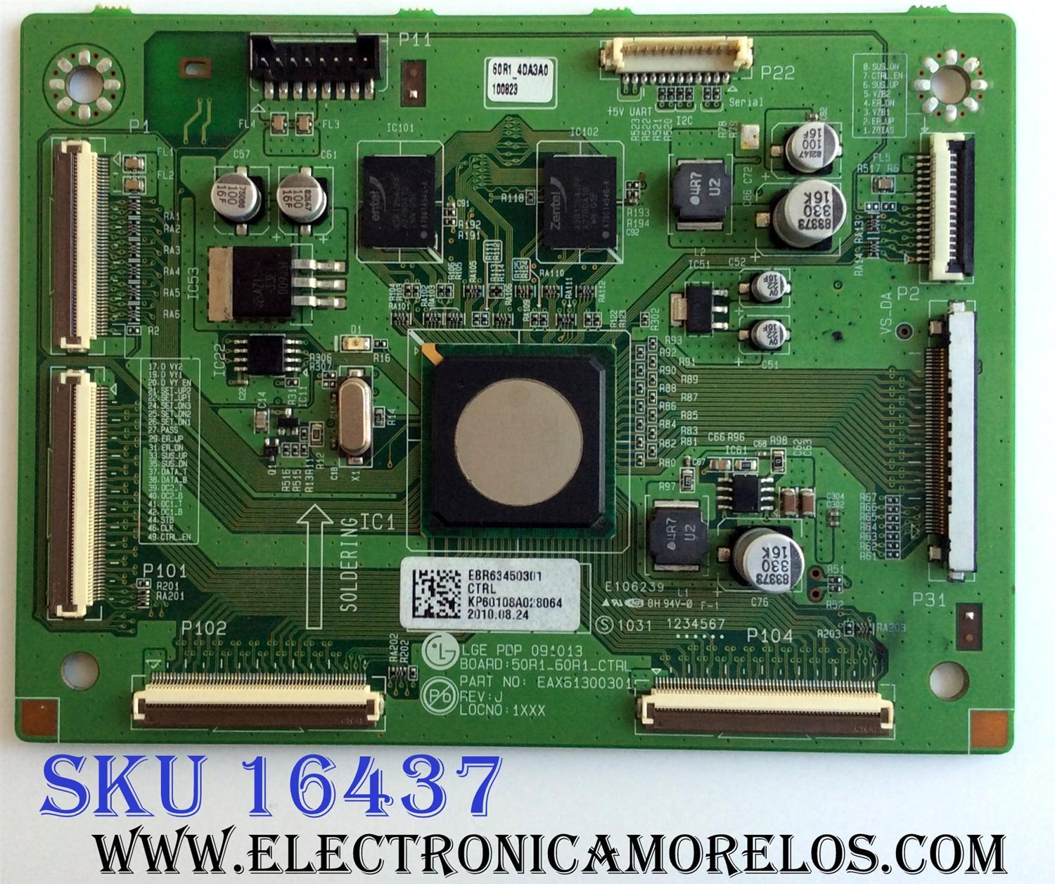 MAIN LOGICA / LG EBR63450301 / EAX61300301 / REV:J / PANEL PDP60R10000 / MODELOS 60PK250-UA AUSLLJR / 60PK540-UE AUSLLJR / 60PK540-UE AUSLLUR / 60PK550-UD AUSLLJR / 60PK750-UA AUSLLUR / 60PK950-UA AUSLLJR / 60PK200-UA AUSLLHR / 60PK550C-UD AUSLLJR