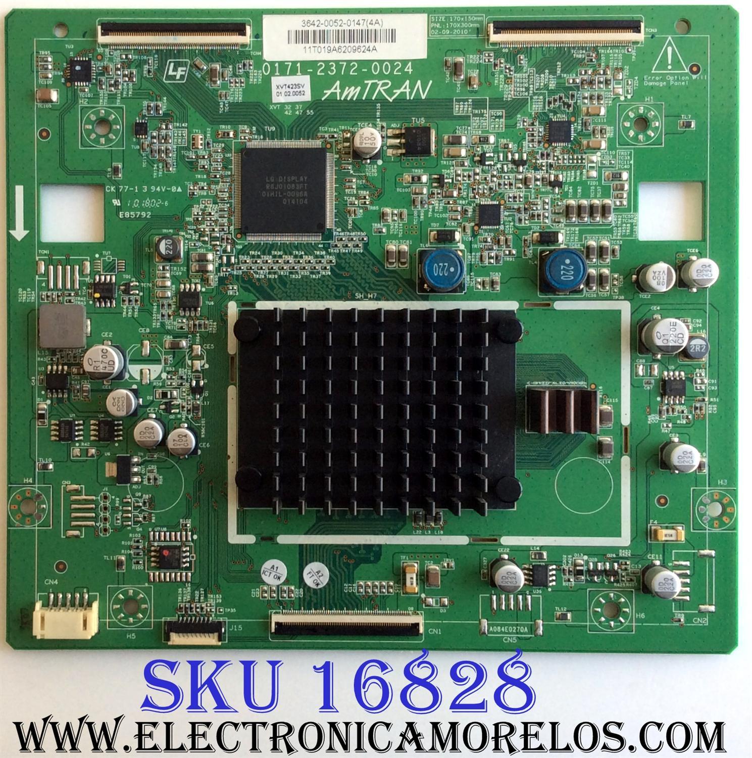 T-CON PARA TV VIZIO / NUMERO DE PARTE 3642-0052-0147 / 0171-2372-0024 / PANEL LC420DUHN (SC)(M1) / MODELO XVT423SV / XVT423SV LAPPGJA