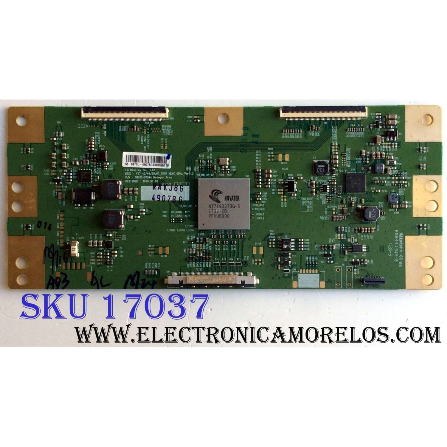 T-CON / SONY 6871L-4907B / 6870C-0704A / 4907B / PANEL V550QWSE09 / MODELO XBR-55X800E