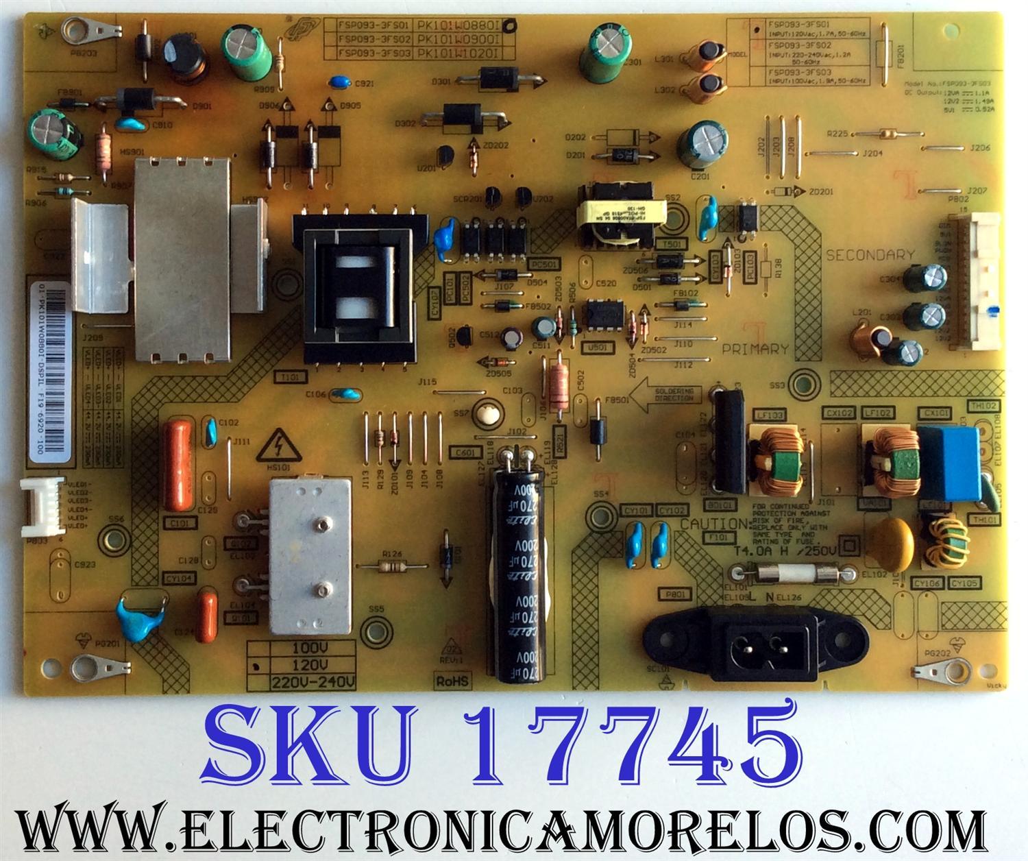FUENTE DE PODER / BEST BUY / TOSHIBA PK101W0880I / FSP093-3FS01 / 01-PK101W0880I-DSPIL / 3BS0389912GP / E186016 / PANEL V400HJ6-ME2 Rev.C1 / MODELOS 40L310U / 40L310U Rev.A