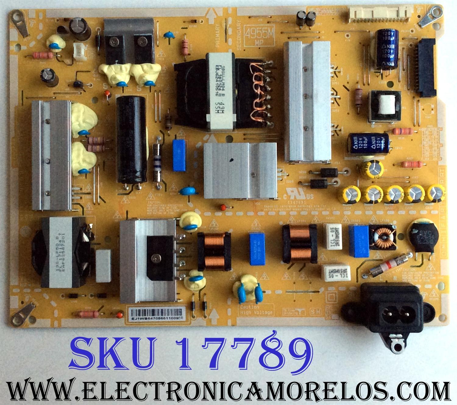 FUENTE DE PODER PARA TV LG / NUMERO DE PARTE EAY64708661 / EAX67703101 / 64708661 / LGP4955M-18SP / EAX67703101(1.5) / PANEL HC550DQB-SLUA1-214X / MODELOS 55SK9000PUA / 55SK9000PUA.AUSWLJR / 55SM9000PUA / 55SM9000PUA.BUSYLJR