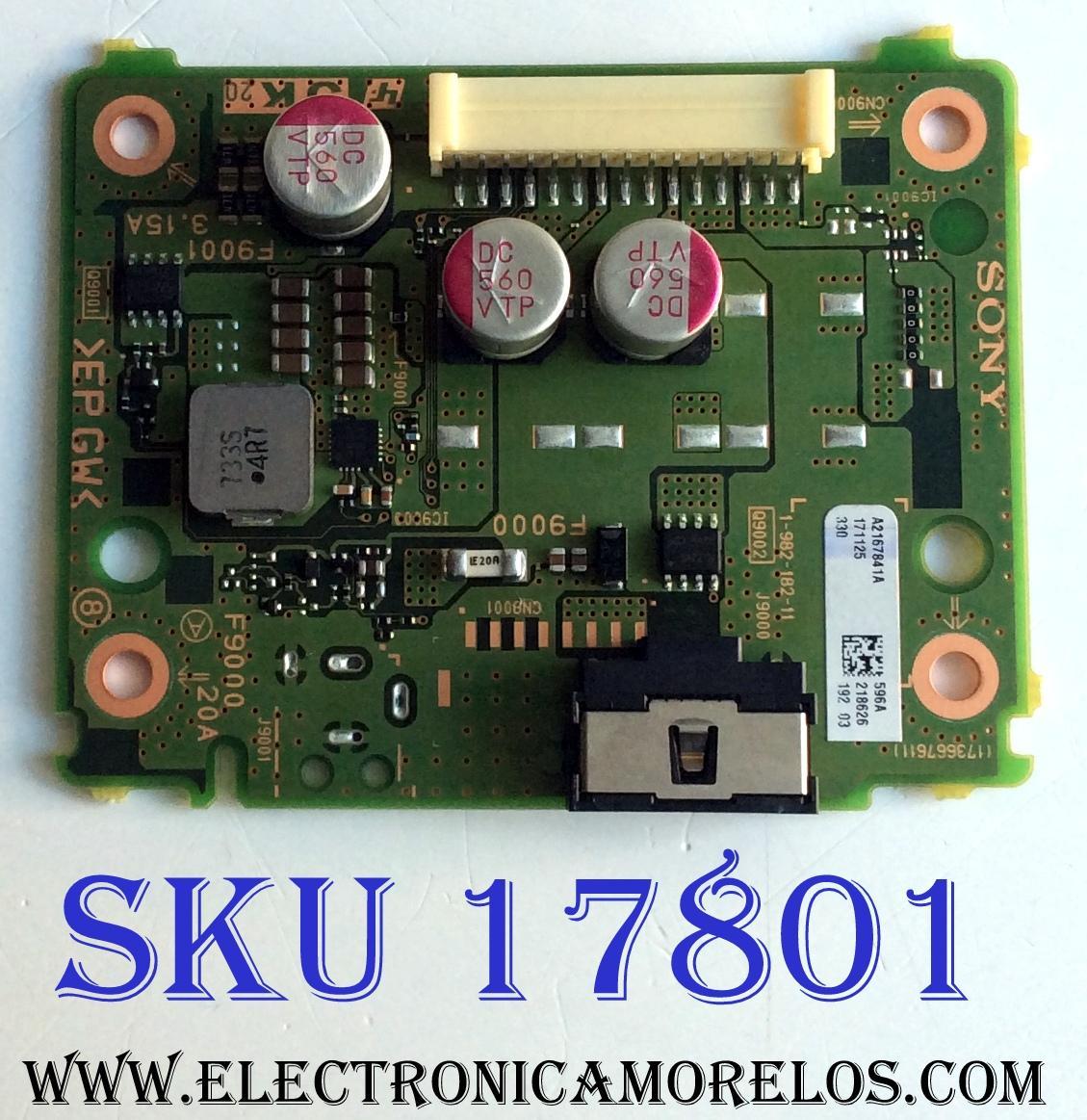 TARJETA JK20 / SONY A-2167-841-A / A2167841A 596A / 173667611 / 1-982-182-11 / PARTE SUSTITUTA A-2194-185-A / PANEL / MODELO XBR-55X930E