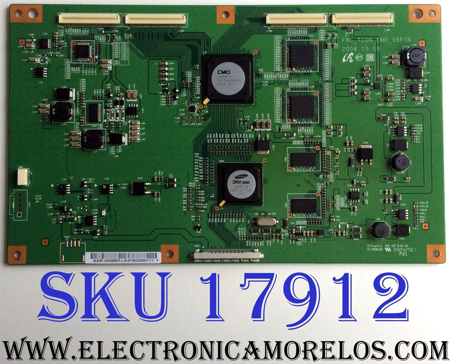 T-CON / SAMSUNG BN81-02391A / FRC_TCON_CMO_55PIN / 35-D038853 / PARTES SUSTITUTAS 35-D041565 / 35-D033224 / 35-D033783 / 35-D034390 / 35-D033784 / 35-D041559 / PANEL V400H1-LH3 REV.C1 / MODELOS LN40B610A5FXZA / LN40B630N1FXZA / MAS MODELOS EN DESCRIPCION