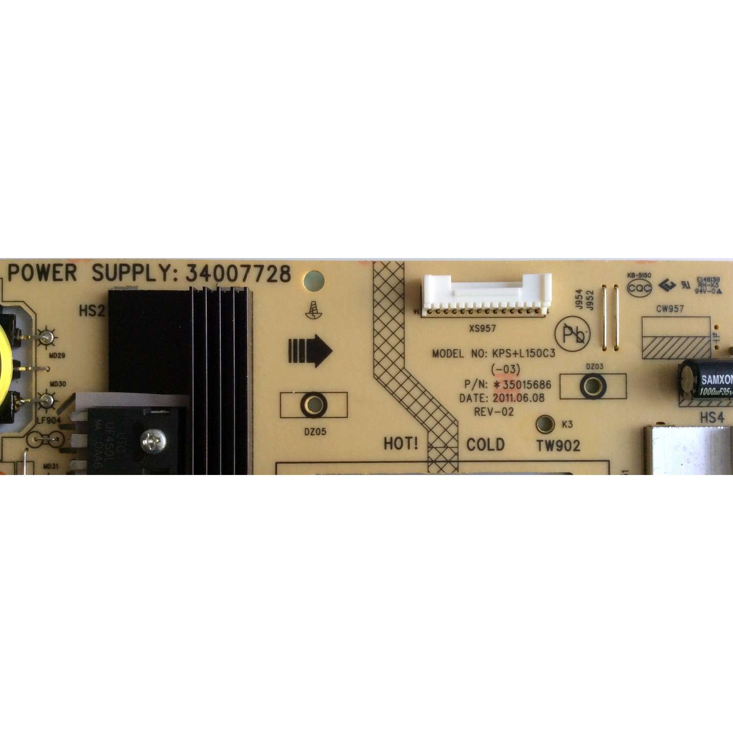 FUENTE DE PODER / TOSHIBA 34007889 / 35015819 / 34007728 / 35015686 / KPS+L150C3 / KPS+L150C3-03 / MODELO LE4050 - Imagen 2