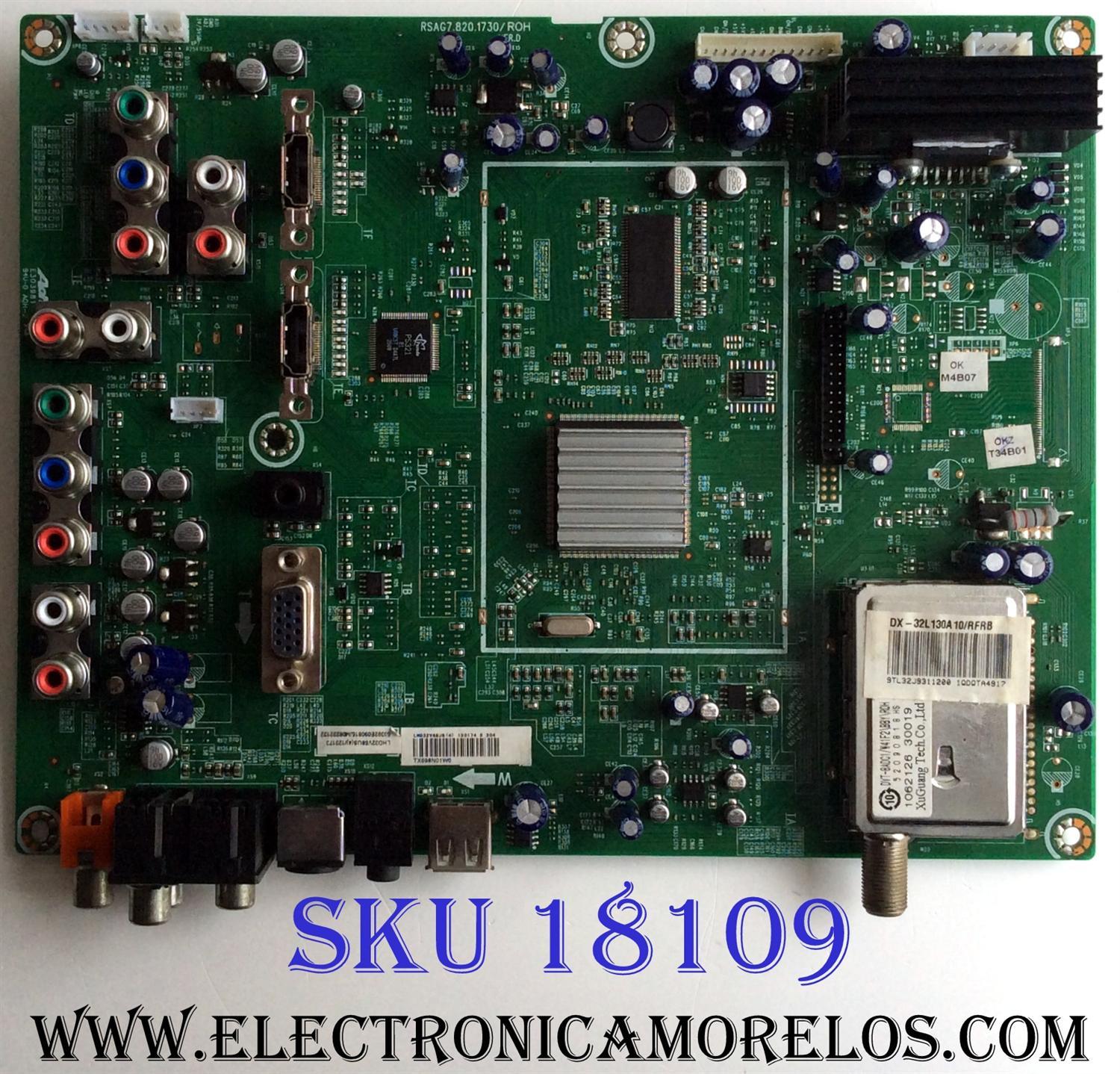 MAIN / DYNEX 123174 / RSAG7.820.1730/ROH / 123173 / LHD32V68US / VER.D / PANEL HS32LN1-CMO(X03) / MODELO DX-32L130A10