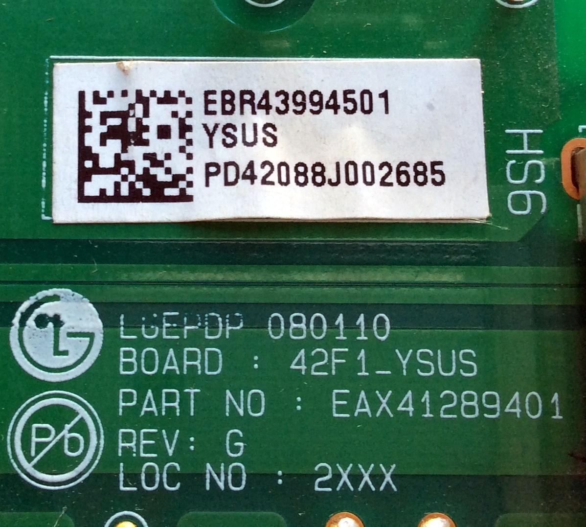 Y-SUS /  EBR43994501 / EAX41289401 / 42F1_CTRL / E241819 / PANEL PDP42F1T000 / MODELO SLP-4277 - Imagen 2