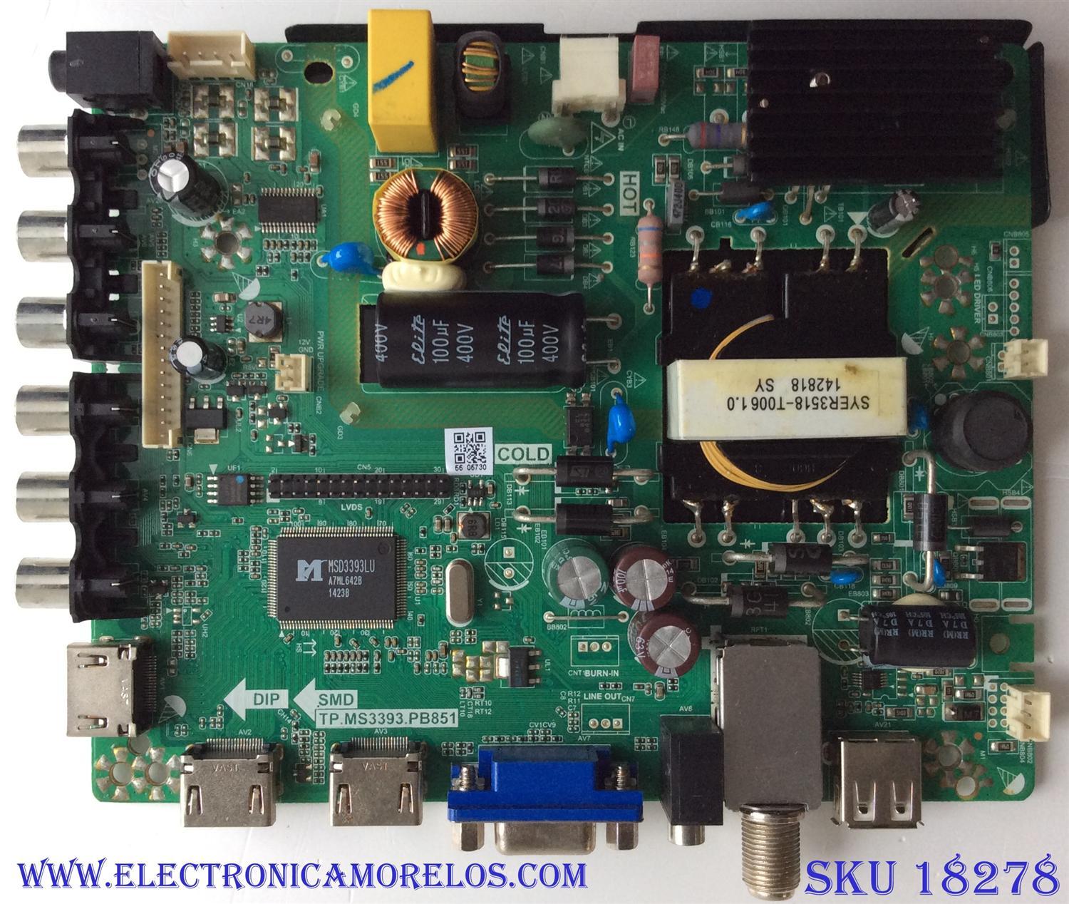 MAIN / FUENTE ( COMBO) / UPSTAR N14070055 / TP.MS3393.PB851 / ST3151A05-5 / PANEL TH315L424 / MODELO P32EE7	