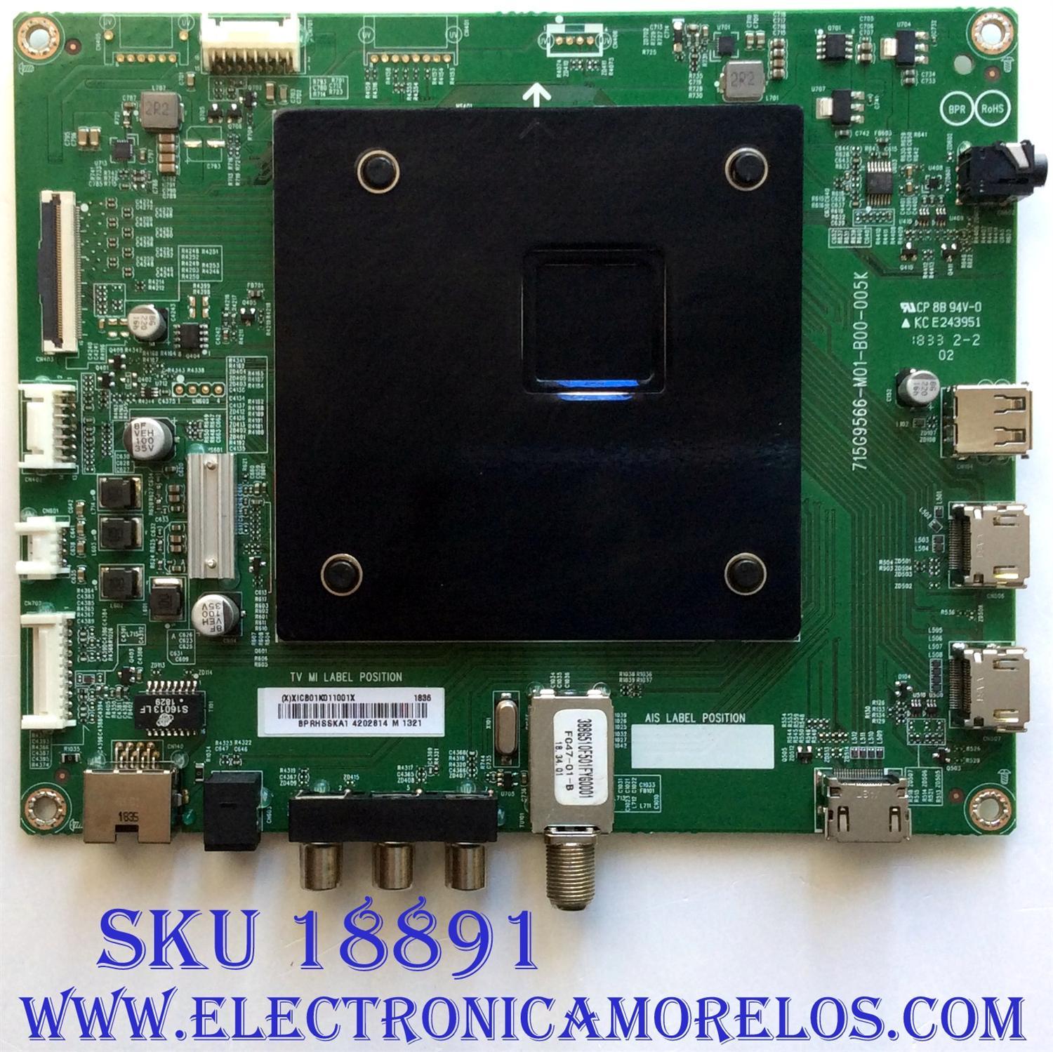 MAIN PARA TV INSIGNIA ORIGINAL / NUMERO DE PARTE XICB01K011 / 715G9566-M01-B00-005K / (X)XICB01K011001X / E243951 / DISPLAY T430QVN03.0 / PANEL TPT430U3-QVN03.U REV:S0B0S / MODELO NS-43DF710NA19
