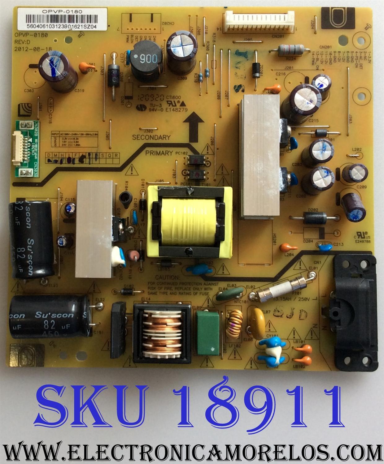 FUENTE DE PODER / VIZIO 56.04061.031 / OPVP-0180 / 5604061031 / REV:D / E148279 / PANEL V320HWSD01 / MODELOS E320I-A2 LWZANLHN / E320I-A2 / E320I-A2 LWZANLJP / E320I-A2 LWZANLJN / E320I-A2 LWZ2NLBP