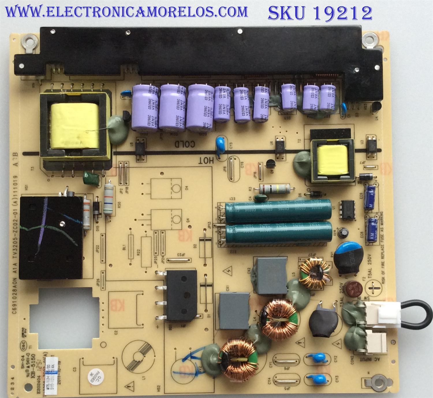 "FUENTE / PIONNER / 510-121210144 / TV3205-ZC02-01 / E202404 / 111019 / MODELO PLE-3902FHD "