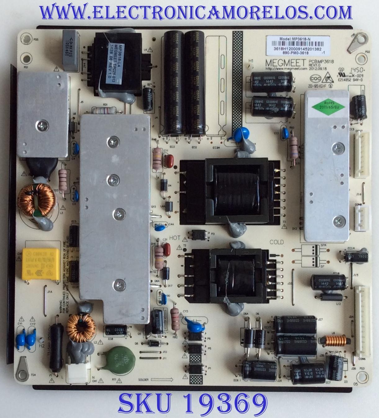 FUENTE DE PODER / SEIKI / 890-PM0-3618 / MP3618-N / 3618H120009145201382 / PANEL L390S1-1ED-C002 / V390DK1-LS1 /  MODELO  SE39UY04