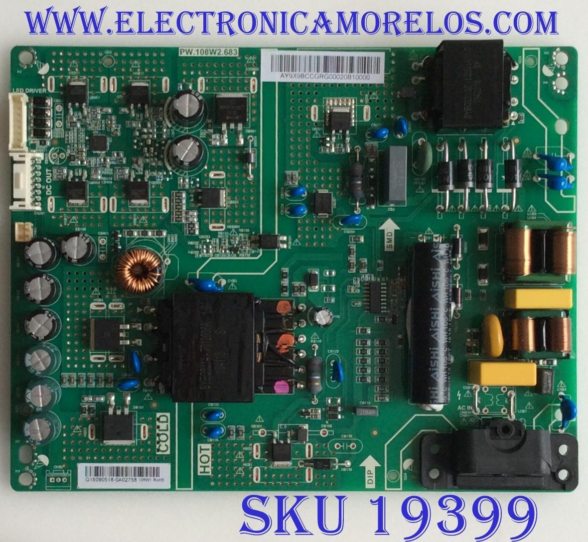 FUENTE DE PODER PARA TV VIZIO 4K UHD SMART TV / NUMERO DE PARTE PW.108W2.683 / 192E26196A / E248237 / PANEL V500DJ6-D03 Rev.C5 / MODELOS D50X-G9 / D50X-G9 LINIXU / D50X-G9 LINIXUAU / D50X-G9 LINIXUAV