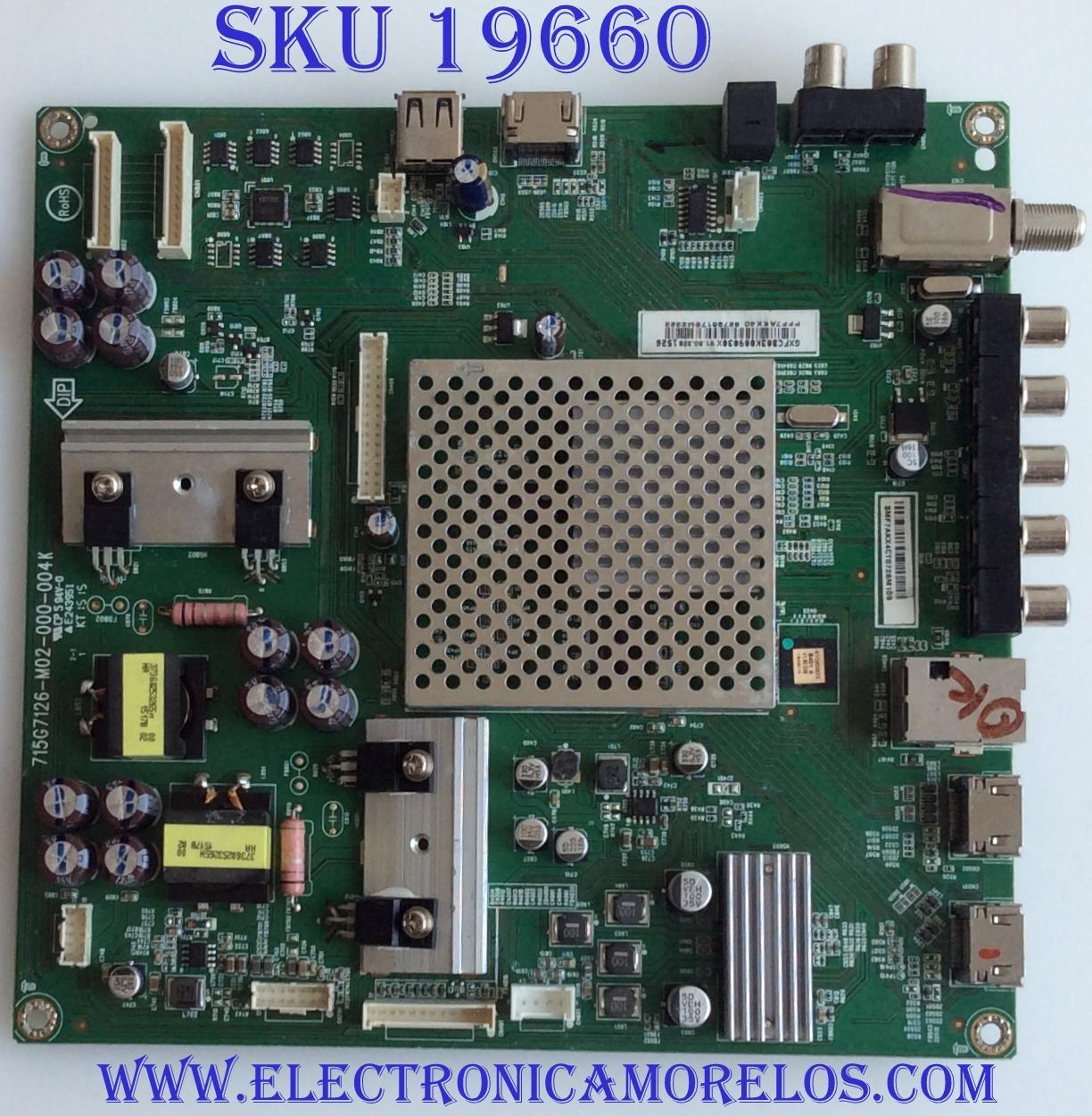 MAIN PARA TV VIZIO / NUMERO DE PARTE XFCB03K009 / 715G7126-M02-000-004K / 715G7126-M01-000-004T / GXFCB03K009 / PARTE SUSTITUTA XFCB02K0280 / 756TXFCB02K0280 / PANEL TPT500J1-HVN07.U REV:S600E / MODELO E50-C1 / E50-C1 LTCWSK / E50-C1 LTMWS