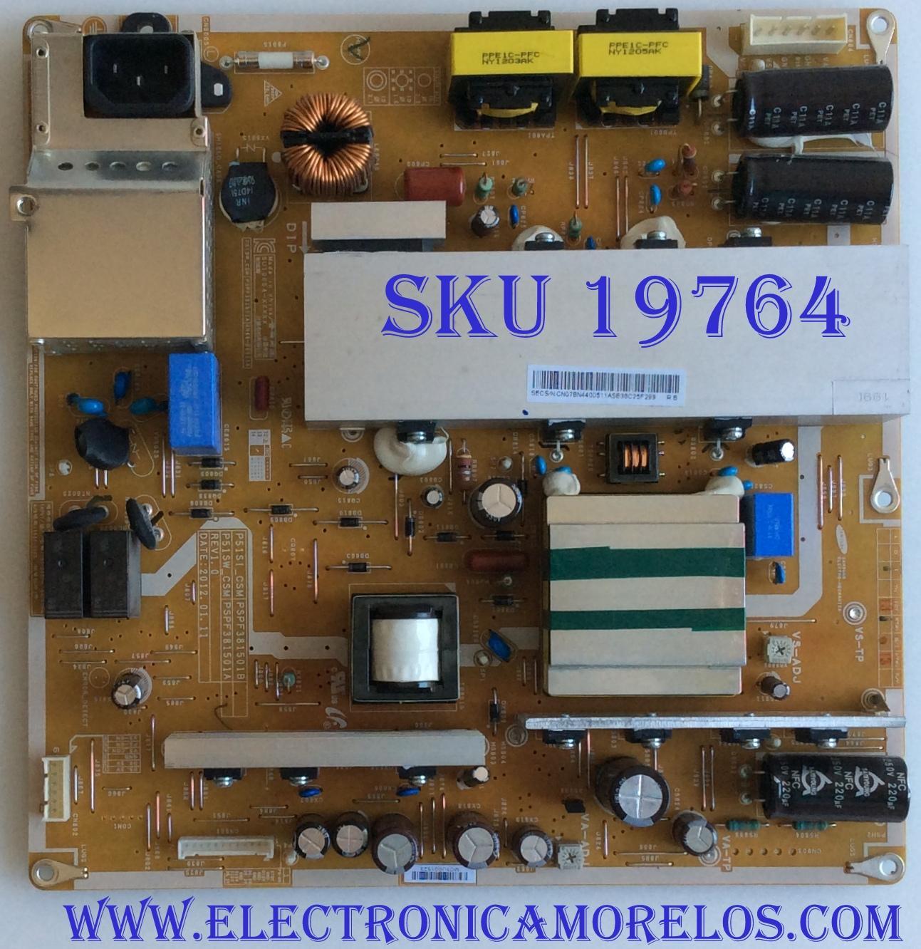 FUENTE DE PODER / SAMSUNG / BN44-00511A / P51SW_CSM, PSPF381501A / SU10054-XXXXX / MODELOS PN51E7000FFXZA TS02 / PN51E8000GFXZA TS02