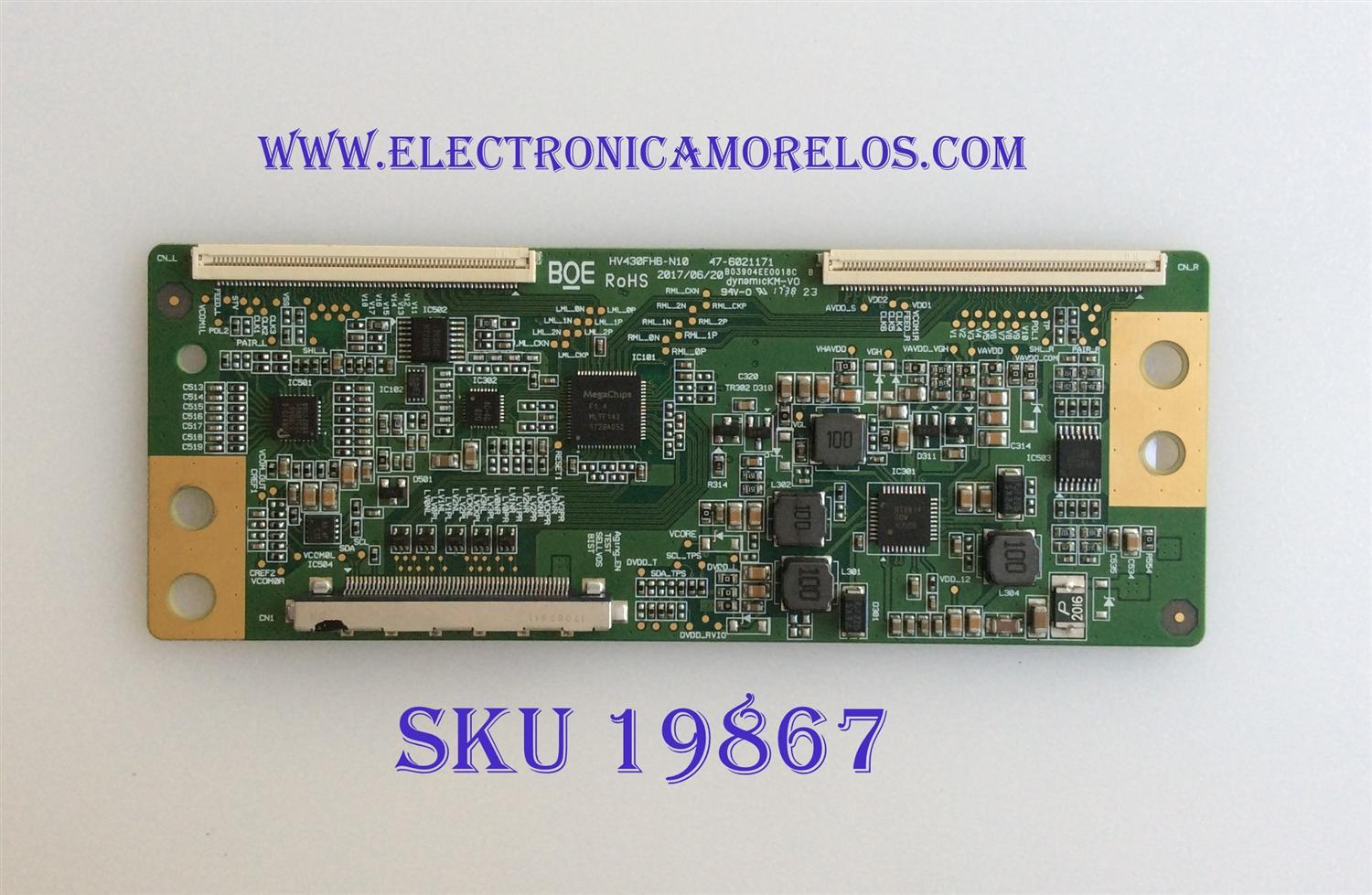 T-CON PARA TV LG ORIGINAL / NUMERO DE PARTE 44-9771326O / 44-97713260 / 47-6021171 / HV430FHB-N10 / B03904EE0018B A / 44-9771326ORD / 44-97713260RD / PANEL BOEI430WU1 / DISPLAY HV430FHB-N10 / MODELO 43LJ5000 / 43LJ5000-UB / 43LJ5000-UB.CUSGLH