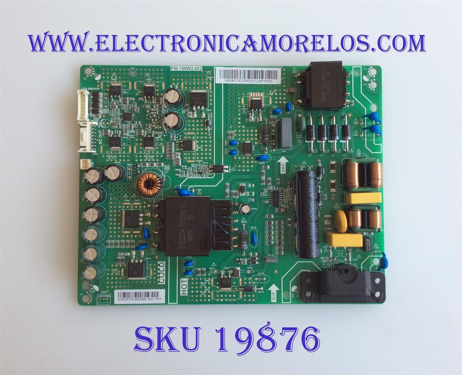 FUENTE DE PODER PARA TV VIZIO 4K UHD SMART TV / NUMERO DE PARTE PW.108W2.683 / 192E26196A / E248237 / PANEL V500DJ6-D03 Rev.C5 / MODELOS V505-G9 / V505-G9 LINIXX / V505-G9 LIAIXX / V505-G9 LINIXXKU / V505-G9 LINIXXKV / V505-G9 LINIXXMV / V505-G9 LIAIXXXW