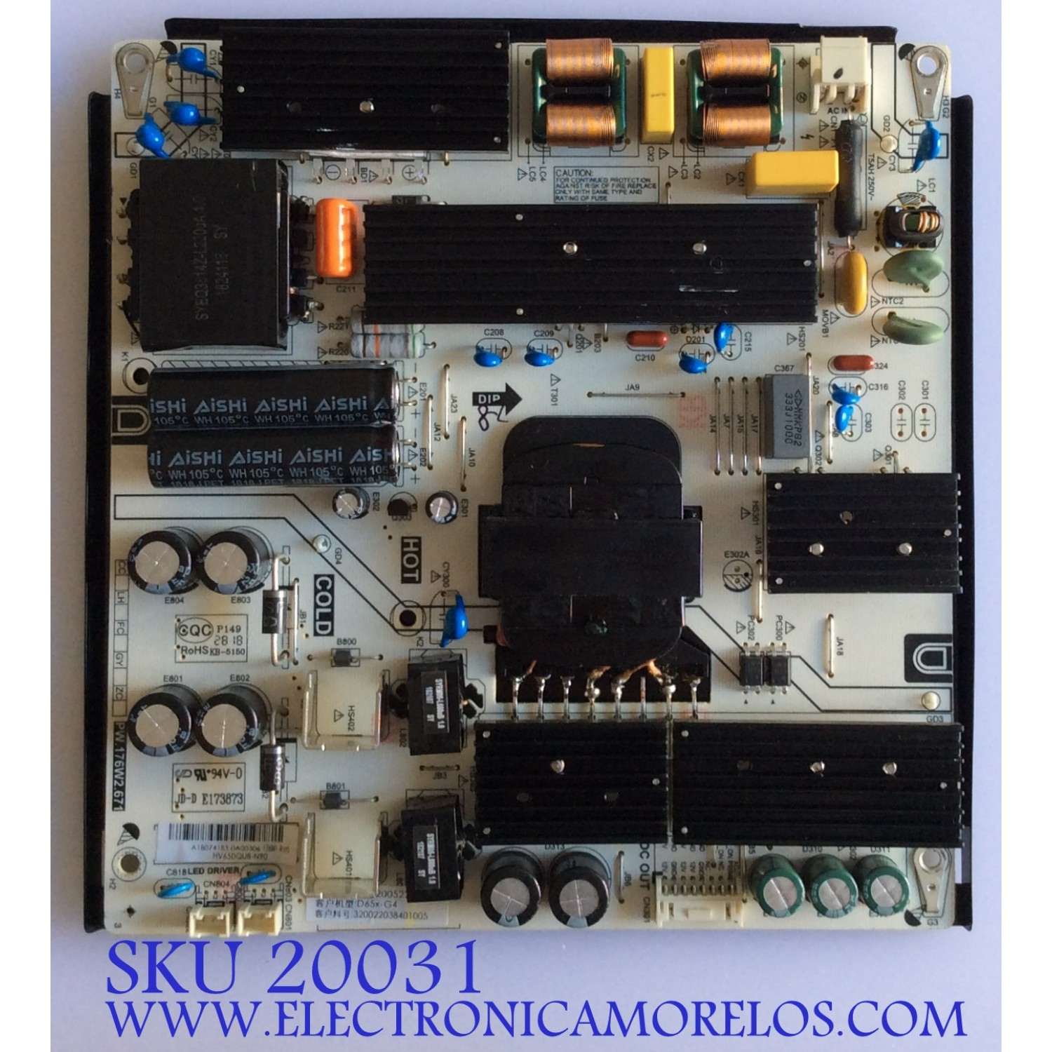 FUENTE DE PODER PARA TV VIZIO SMARTCAST / NUMERO DE PARTE 320022038401005 / PW.176W2.671 / HV650QUB-N90 / 3200520883 / D65X-G4 / PANEL BOEI650WQ1 / DISPLAY HV650QUB-N90 / MODELOS D65X-G4 LHBFXV / D65X-G4 LHBFXVBU / D65X-G4 LHBFXVAU / D65X-G4 LHBFXVCU