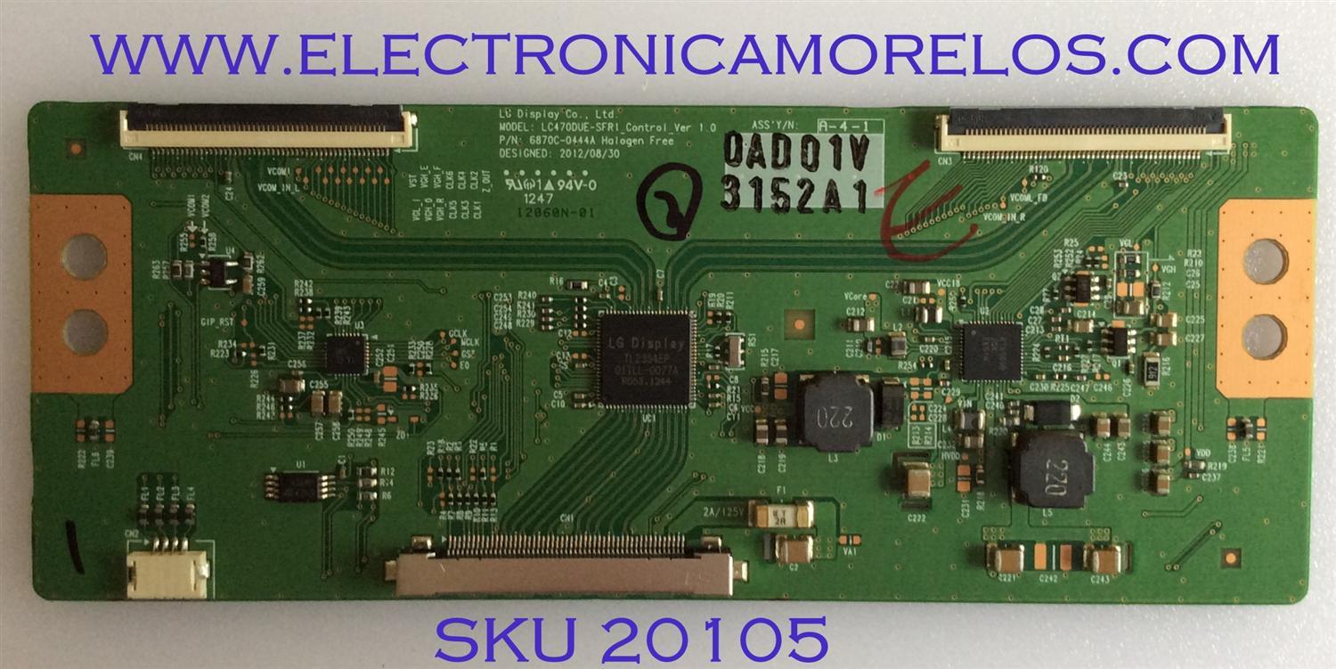 T-CON / LG / HP / 6871L-3152A / 6870C-0444A / PANEL LC470DUE (SF)(R1) / MODELOS 47LN5400-UA.BUSYLHR / LD4745TM